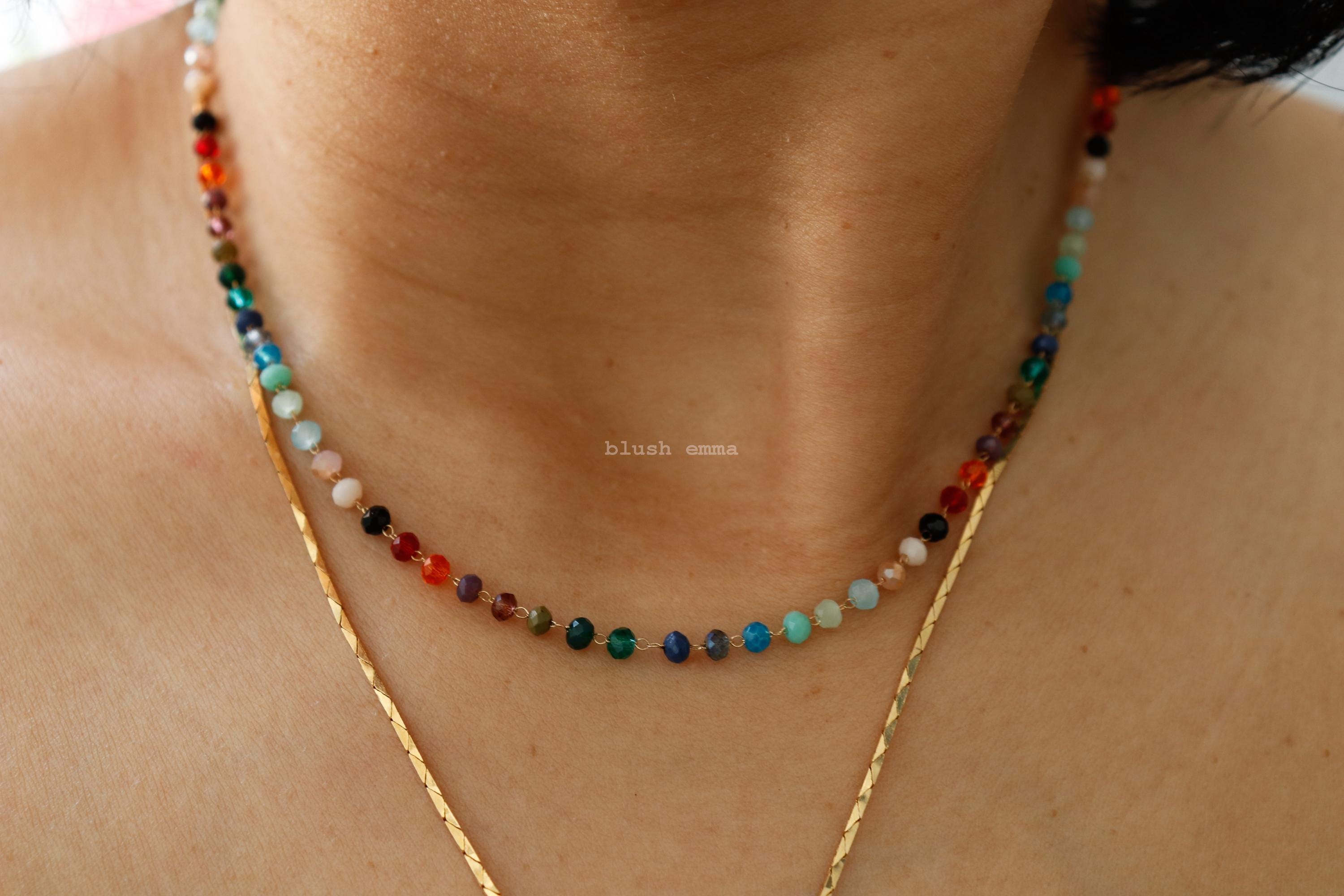 Blush Emma Large Colorful Dark Rainbow Crystal Glass Beaded Necklace