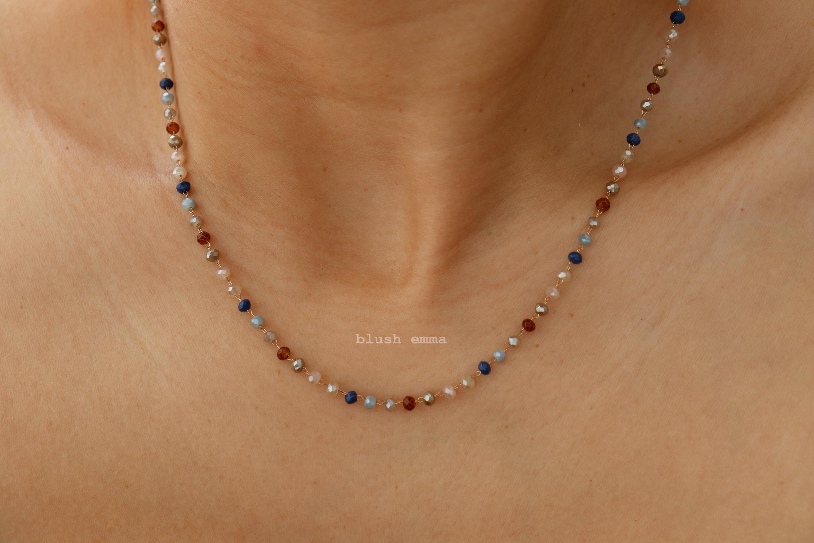 blushemma dark navy burnt orange beaded necklace