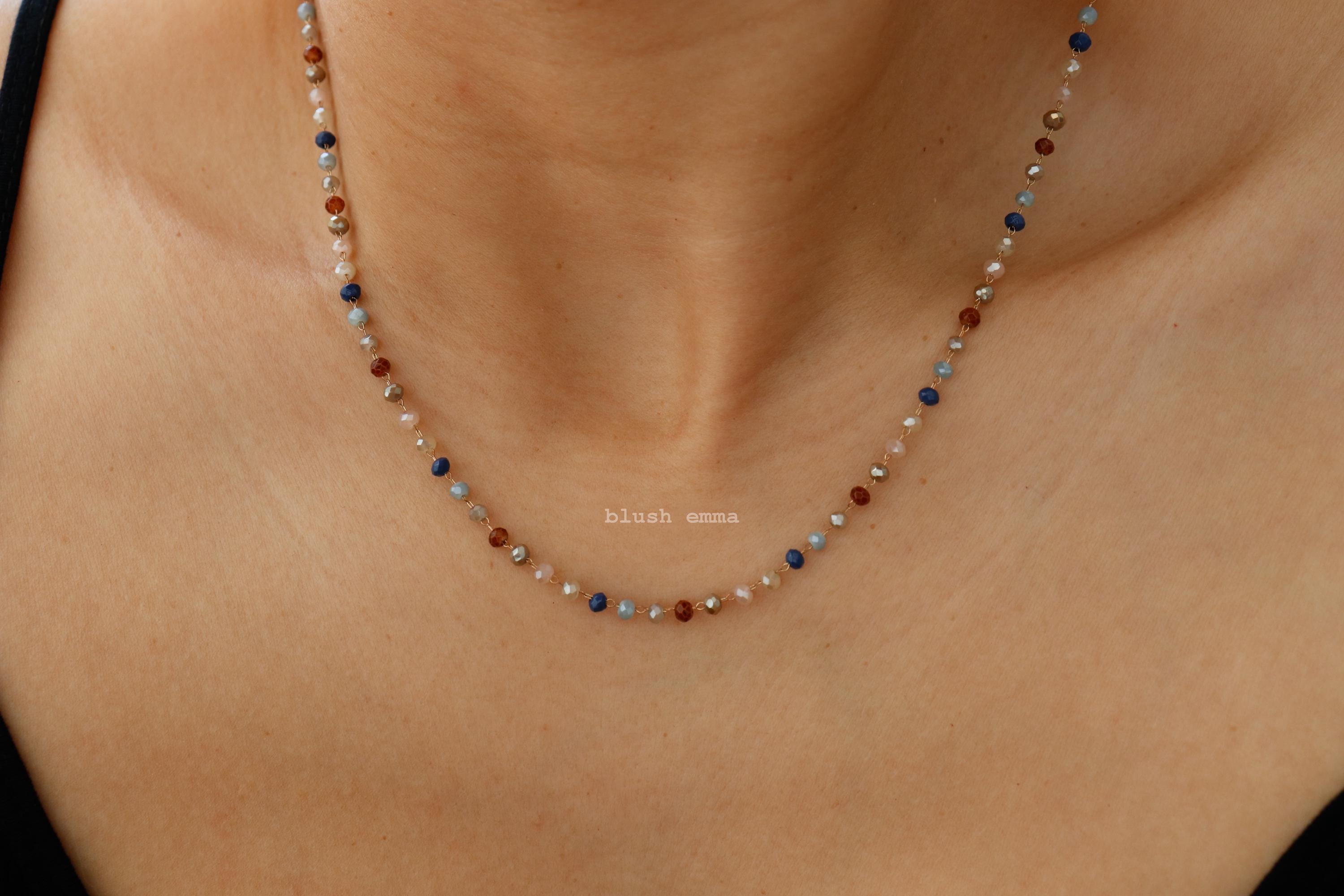 Dark Mood Navy Brown Moon Colors Beaded Necklace