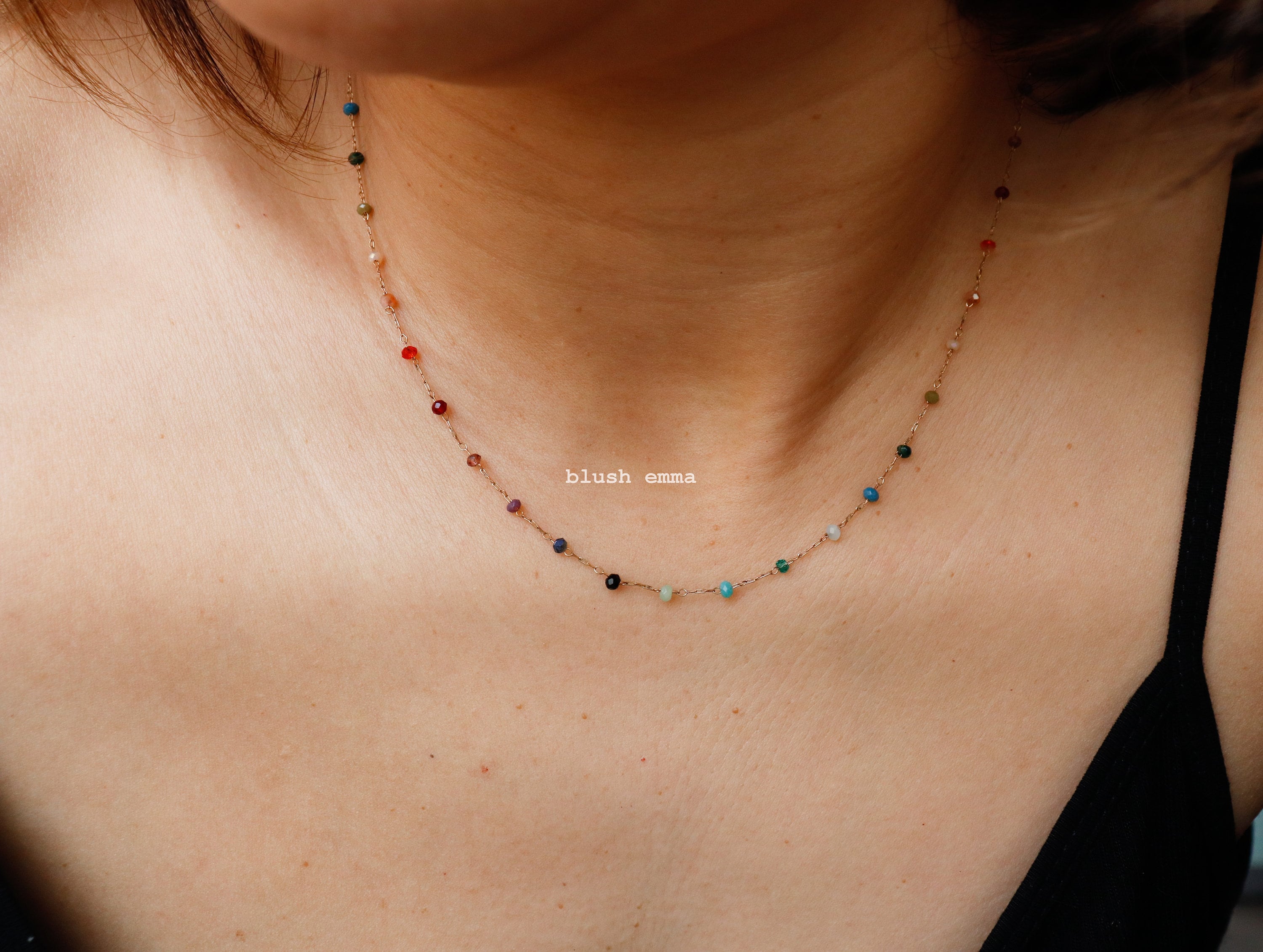 Blush Emma Spaced Out Dark Rainbow Small Crystal Beaded Necklace