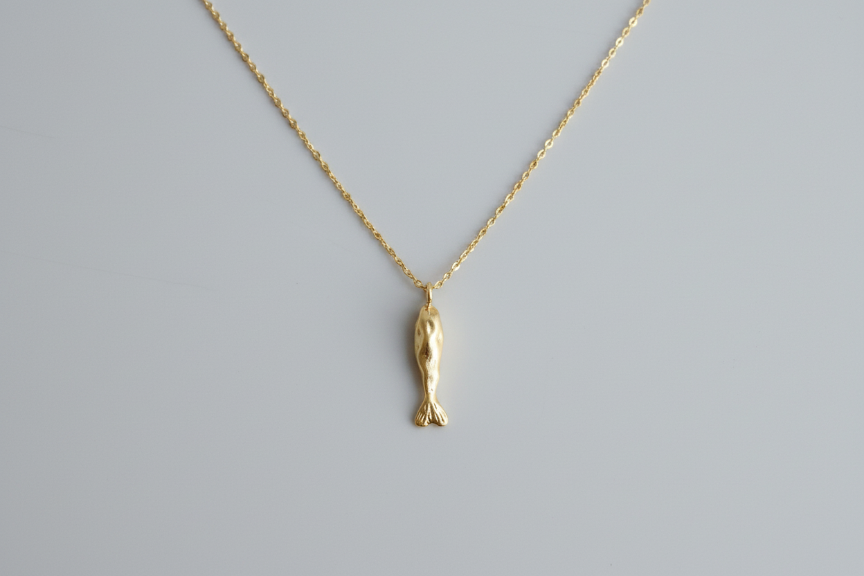 gold matte melted fish pendant necklace