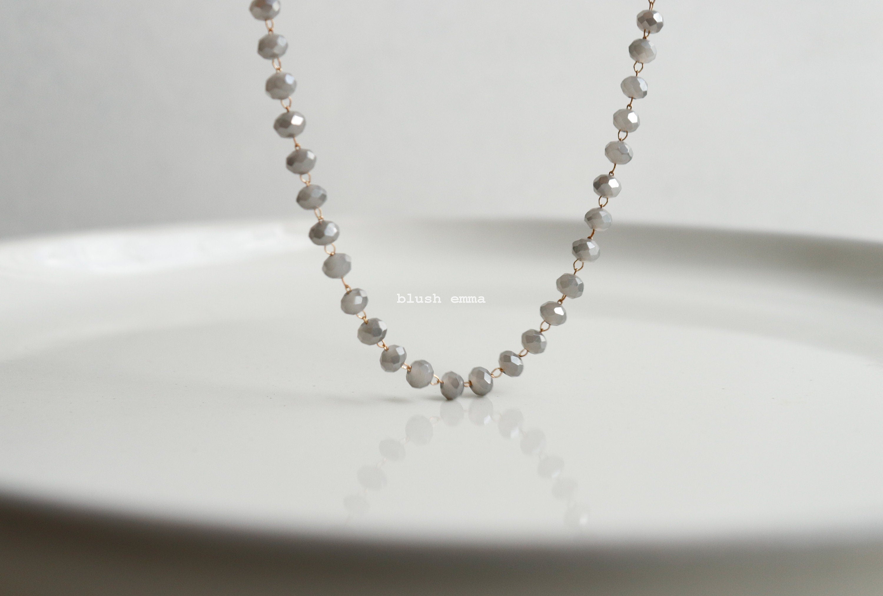 Gray Crystal Glass Beaded Choker Necklace