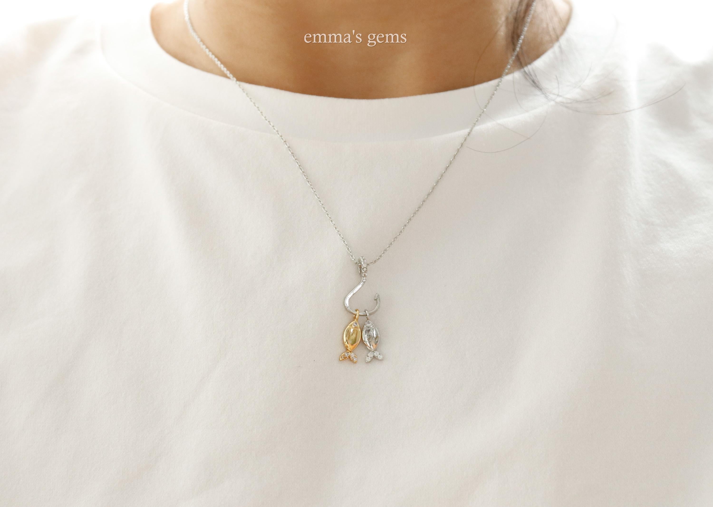 Double Two Tone Fish on Hook Charm Necklace