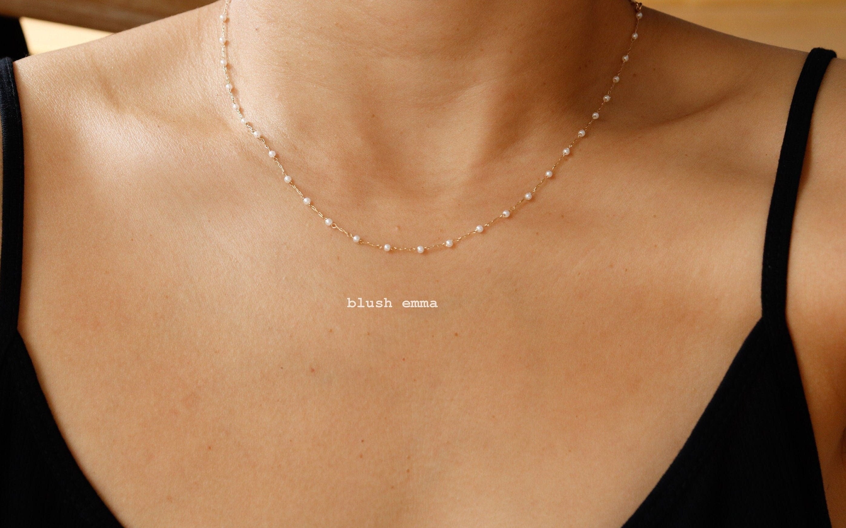 Bare Minimum Tiny Pearl 1mm Small Beaded Pearl Necklace