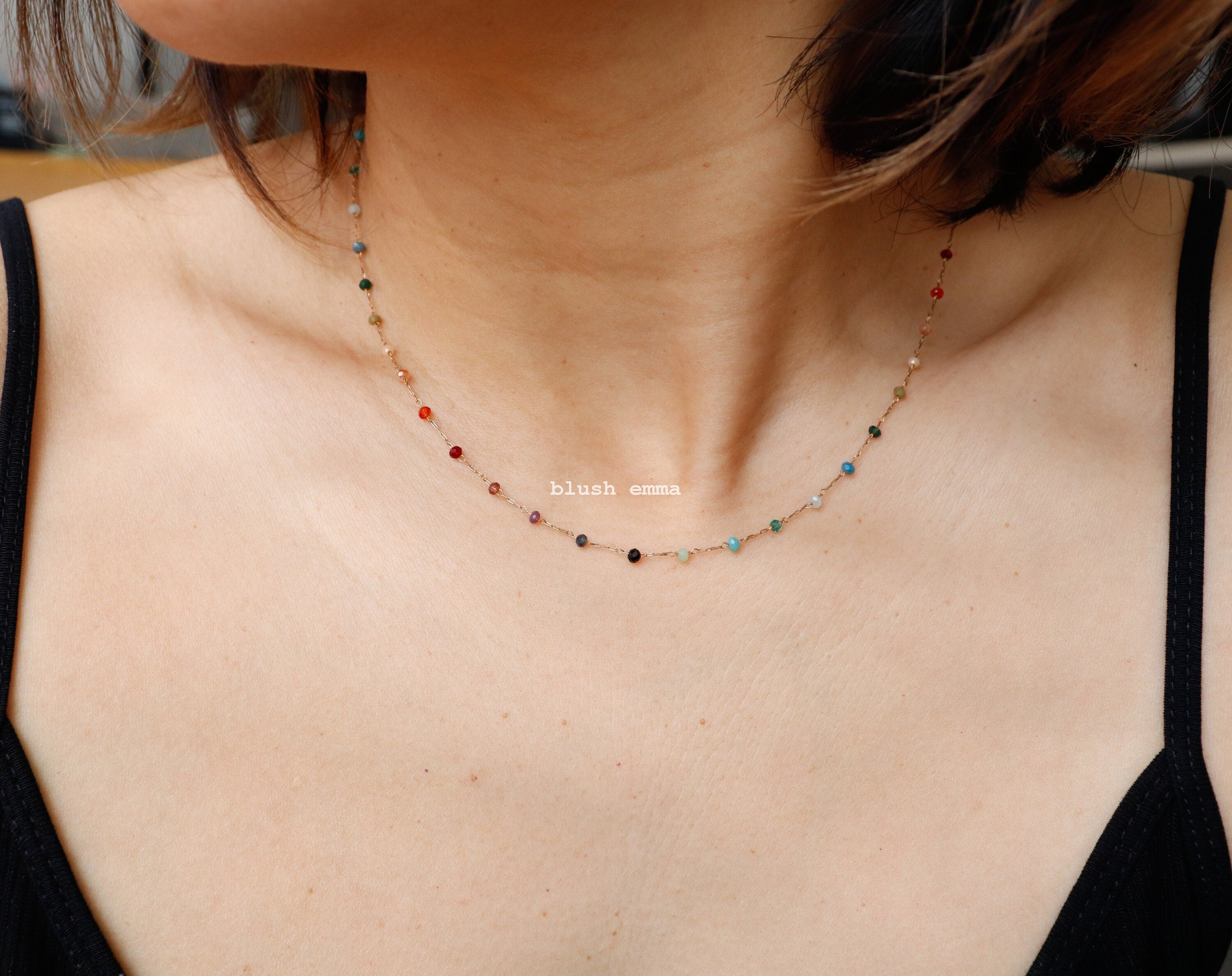 Blush Emma Spaced Out Dark Rainbow Small Crystal Beaded Necklace
