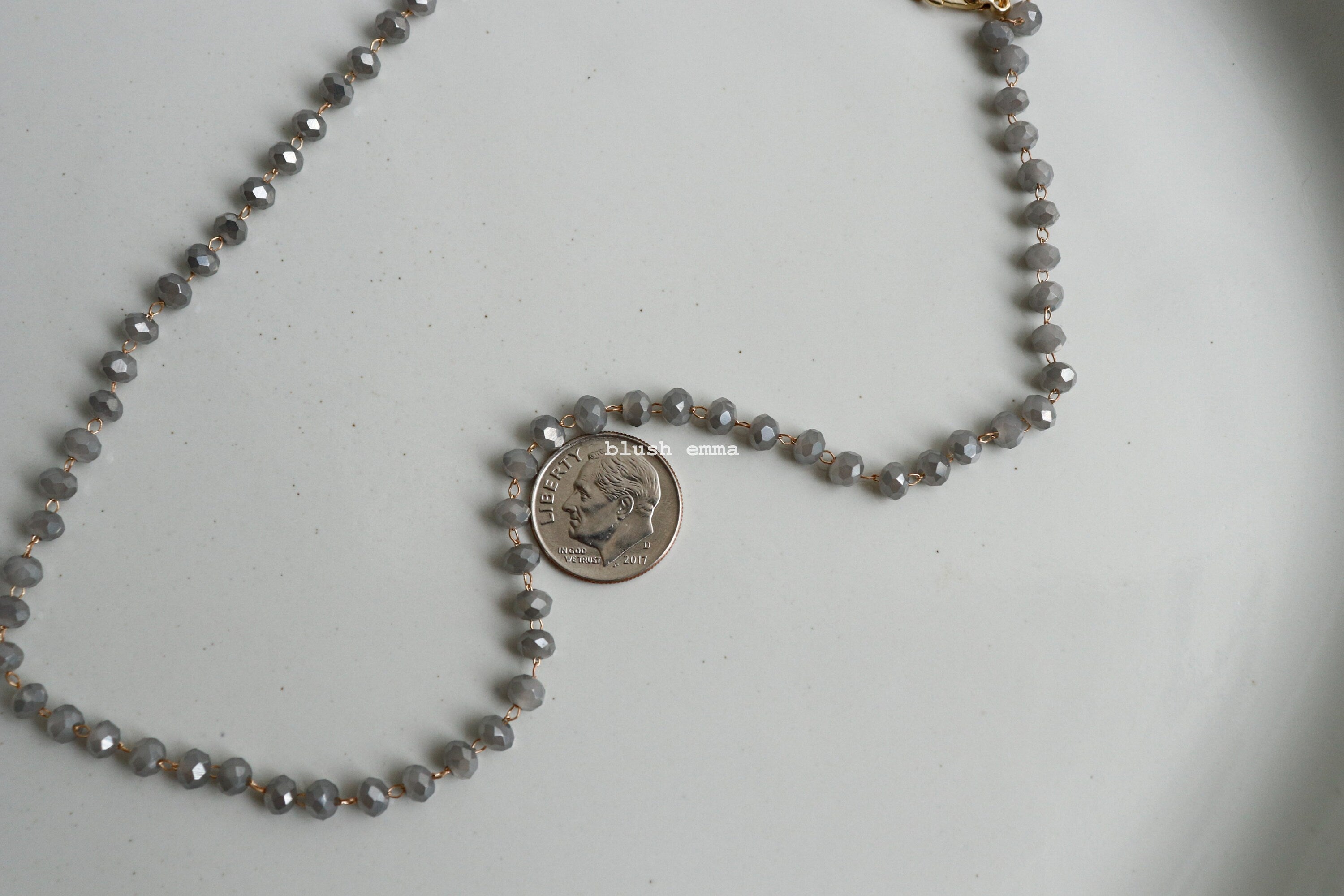 Gray Crystal Glass Beaded Choker Necklace