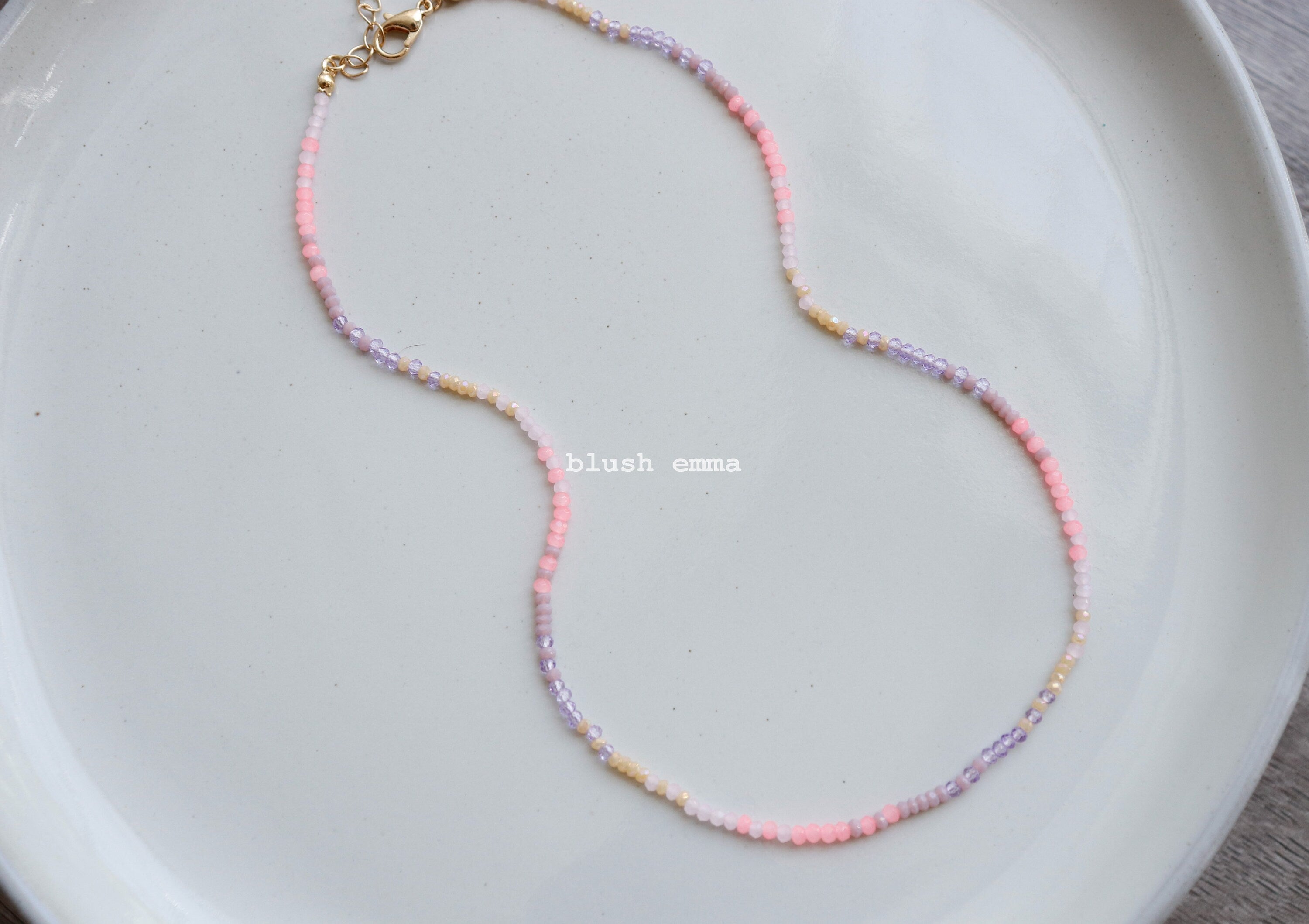 Bright Pink Lilac Ombre Beaded Necklace