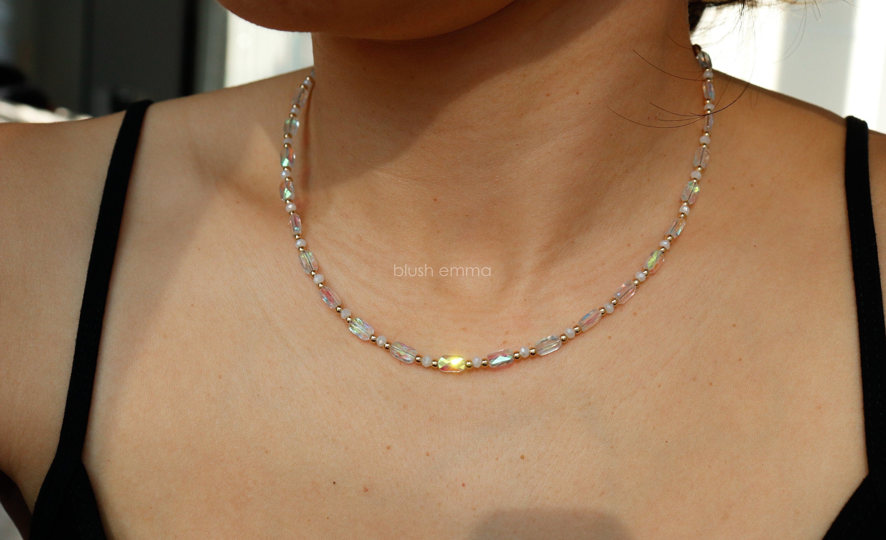 Celestial Glow Iridescent Beaded Necklace, kpop mermaid necklace, beautiful gift