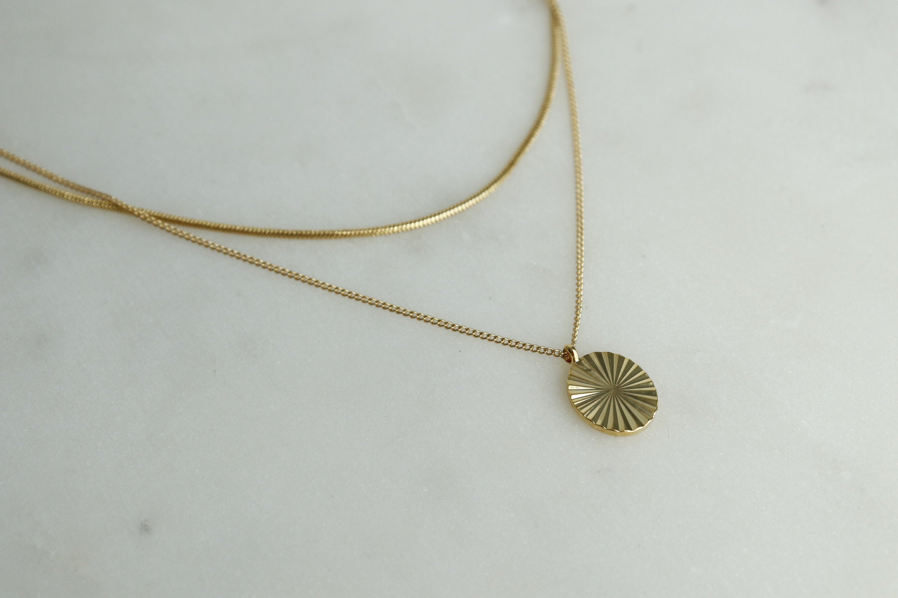 Oval Sunburst Double Layer Pendant Necklace | Boho Gold, Silver Choker | Dainty Minimalist Jewelry | Chain Bridesmaid Best Friend Gift her