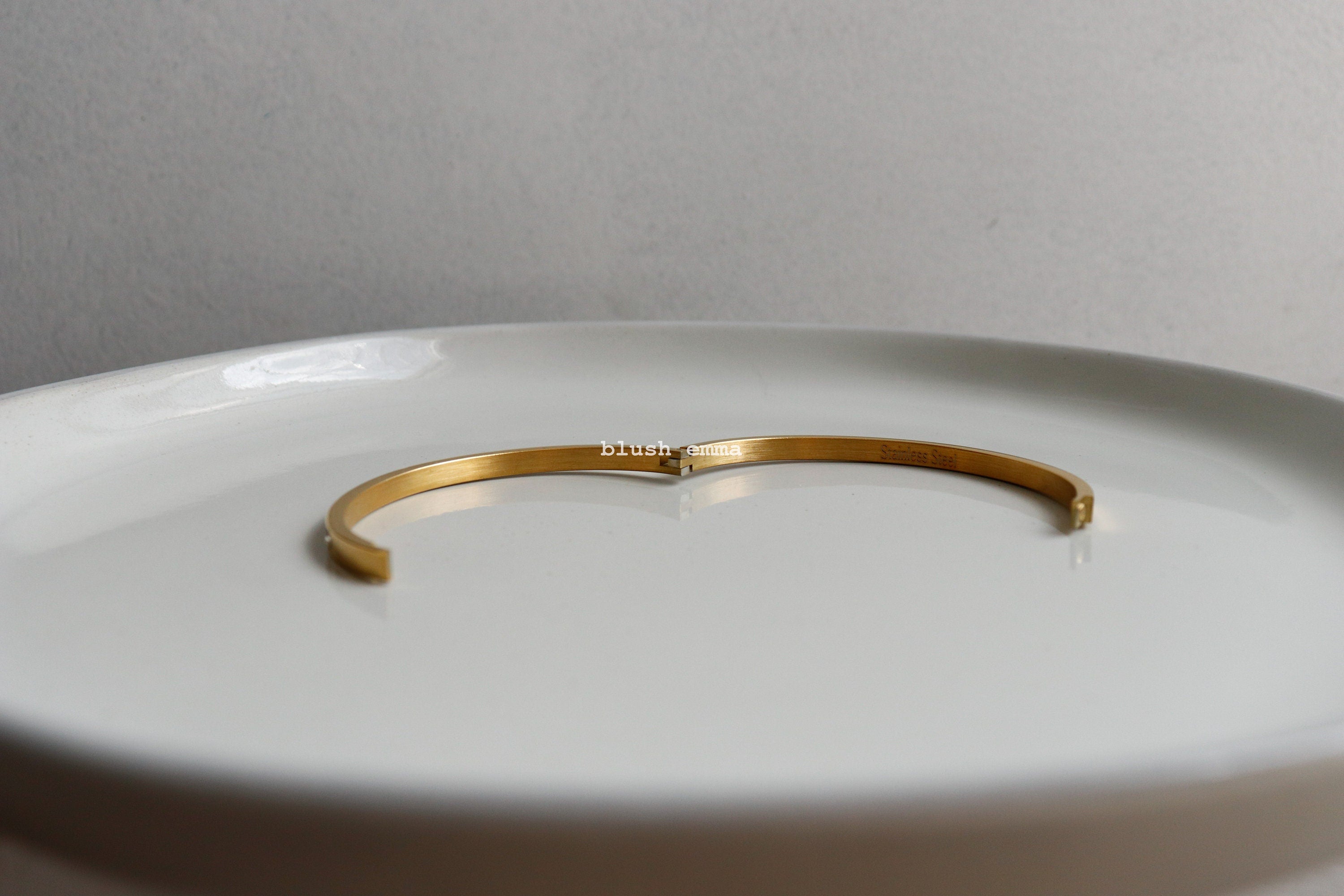 Stainless Rhinestone Paved Oval Cuff Latch Bangle Bracelet
