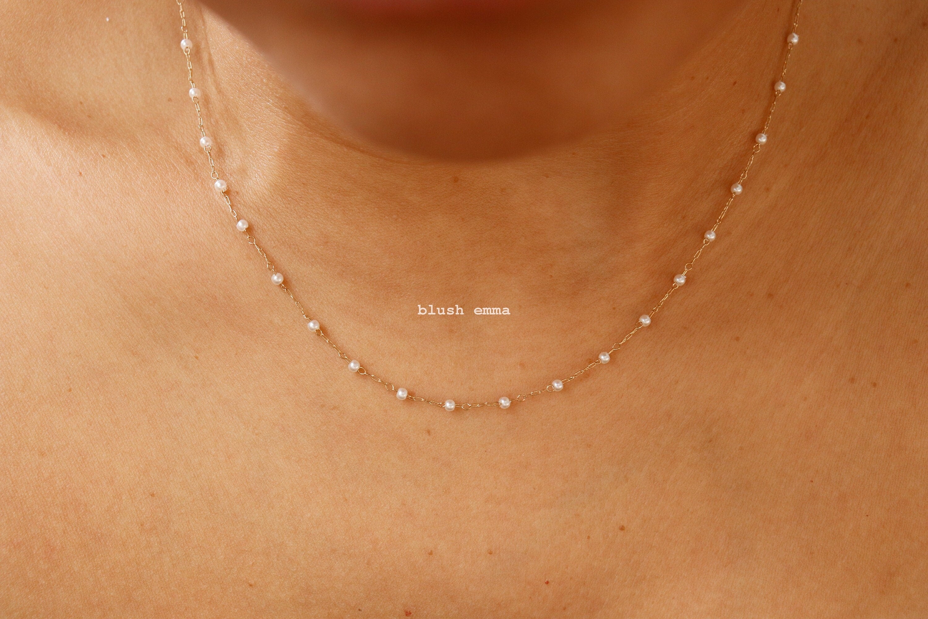 Bare Minimum Tiny Pearl 1mm Small Beaded Pearl Necklace