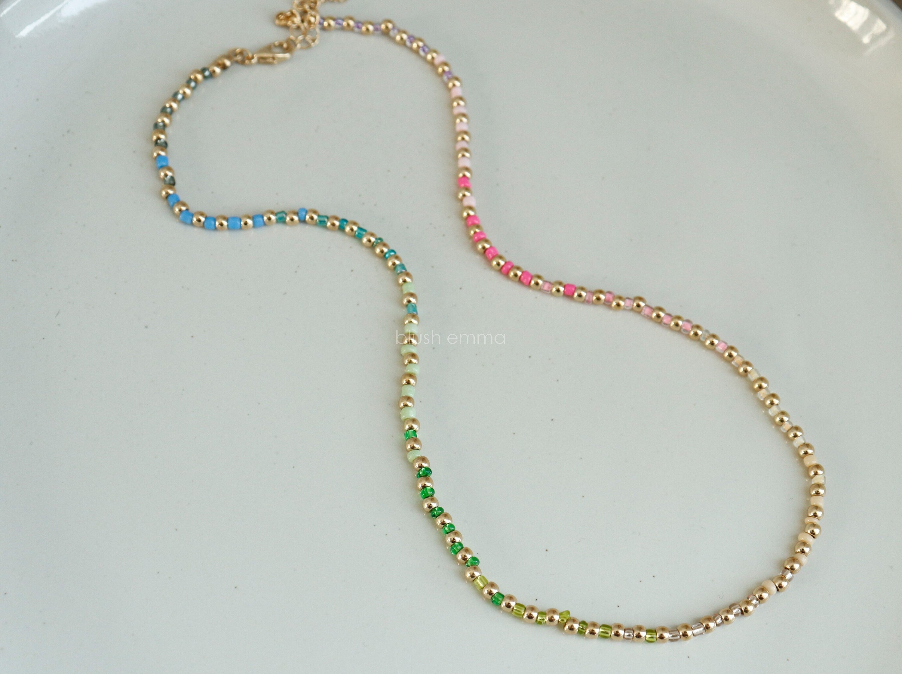 Vibrant Rainbow Color Fully Beaded Necklace