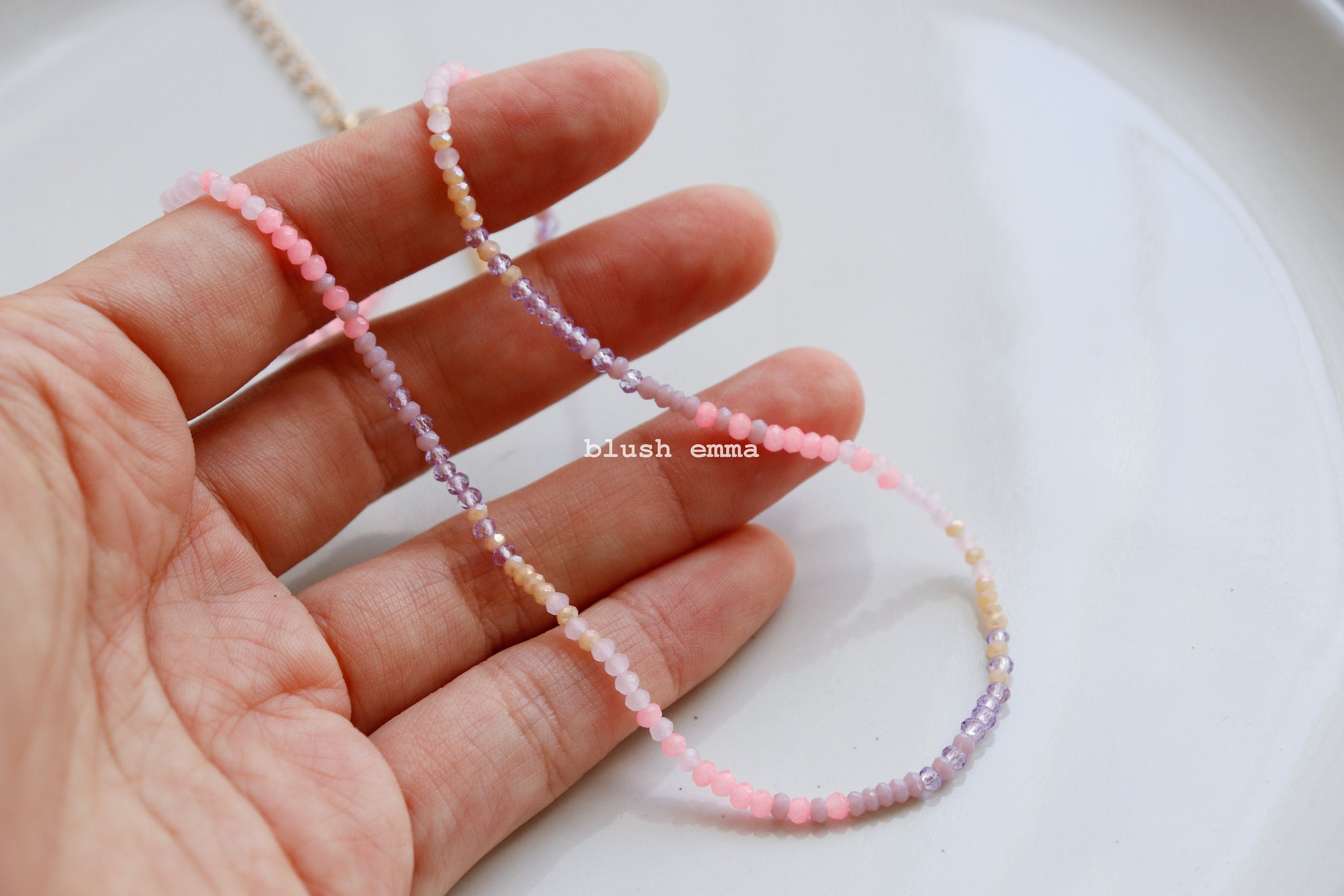 Bright Pink Lilac Ombre Beaded Necklace