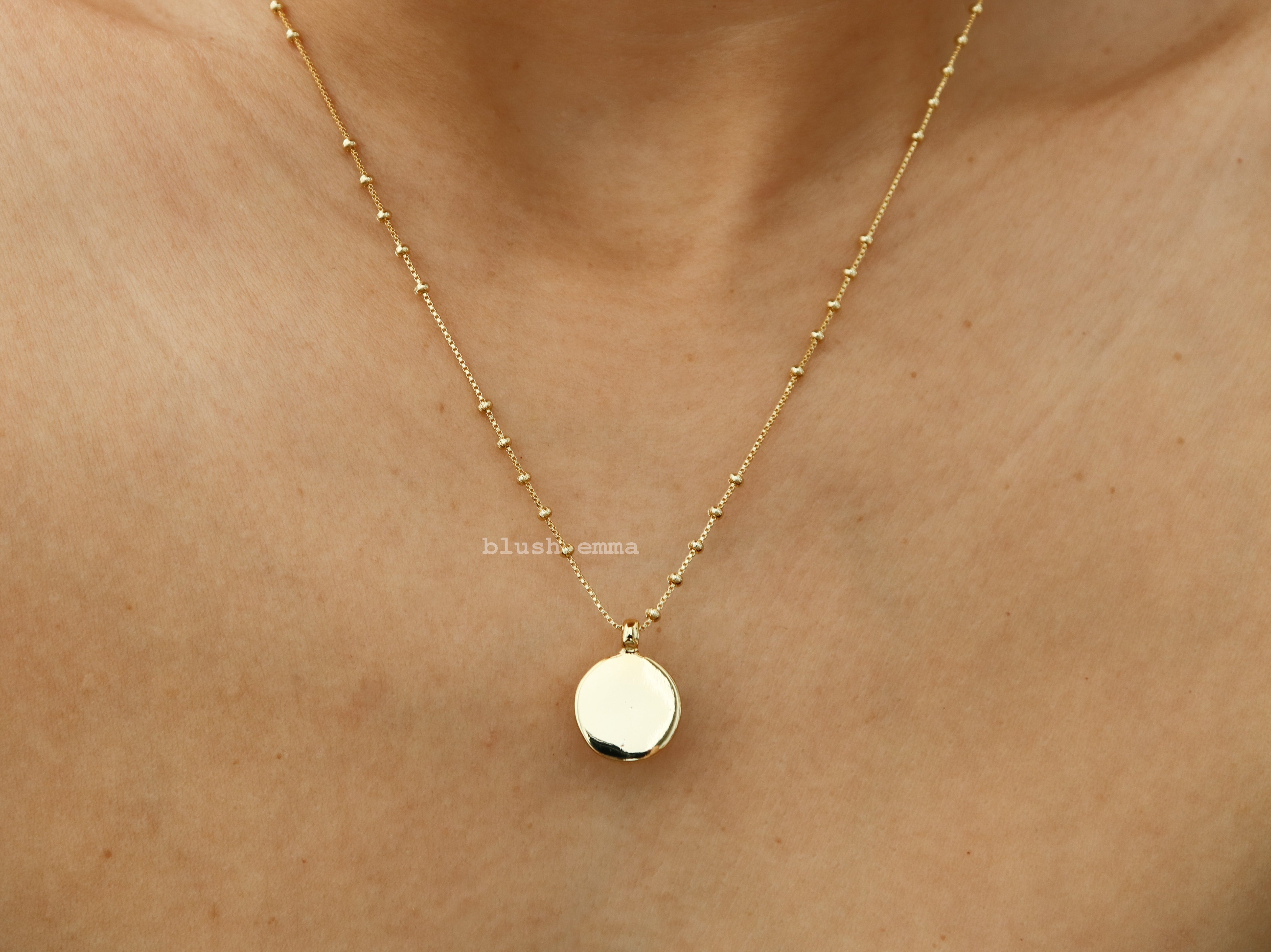gold dipped disc pendant necklace dainty layering necklace