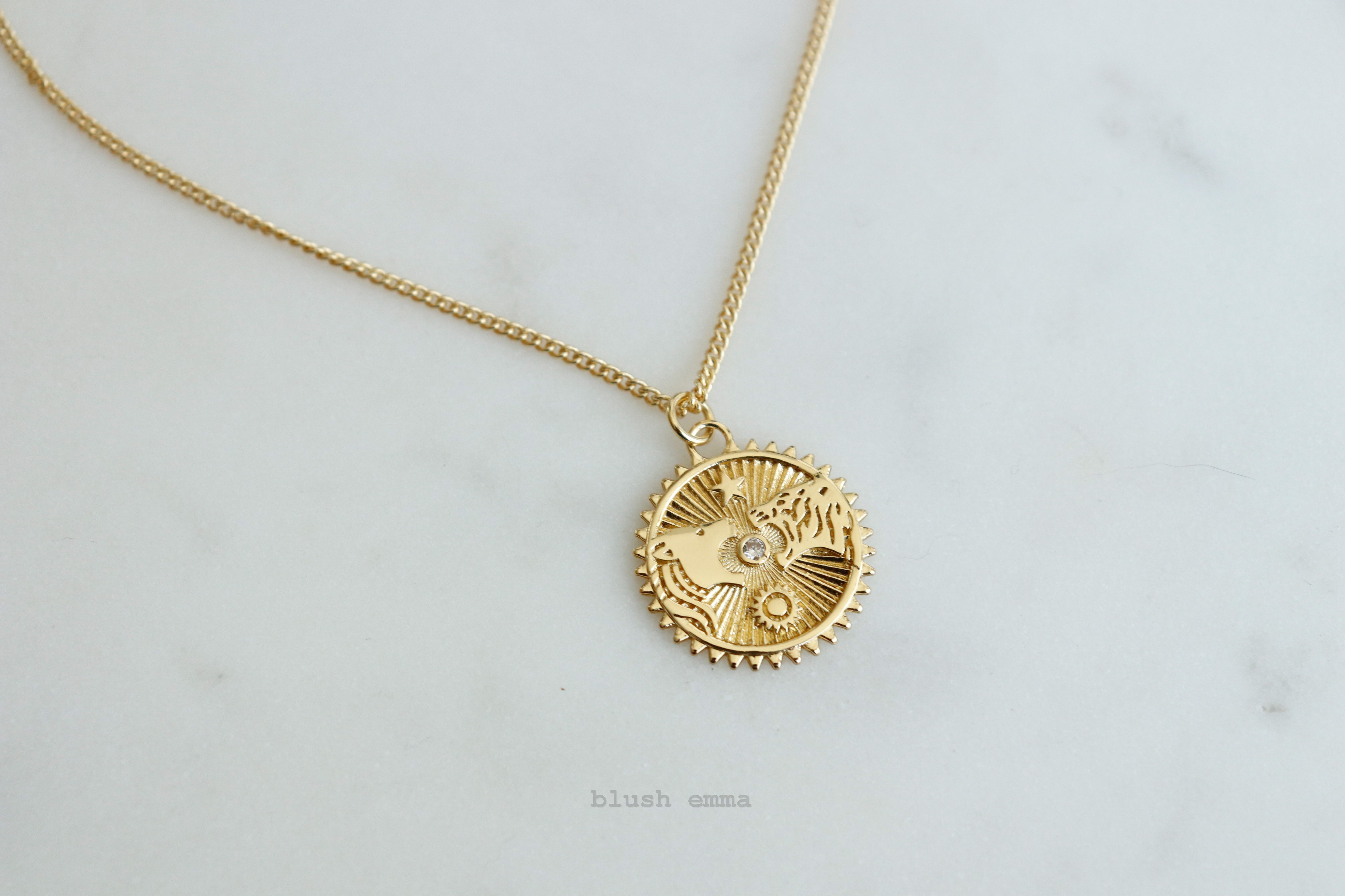 Roaring Lion and Tiger Fluted Medallion Necklace