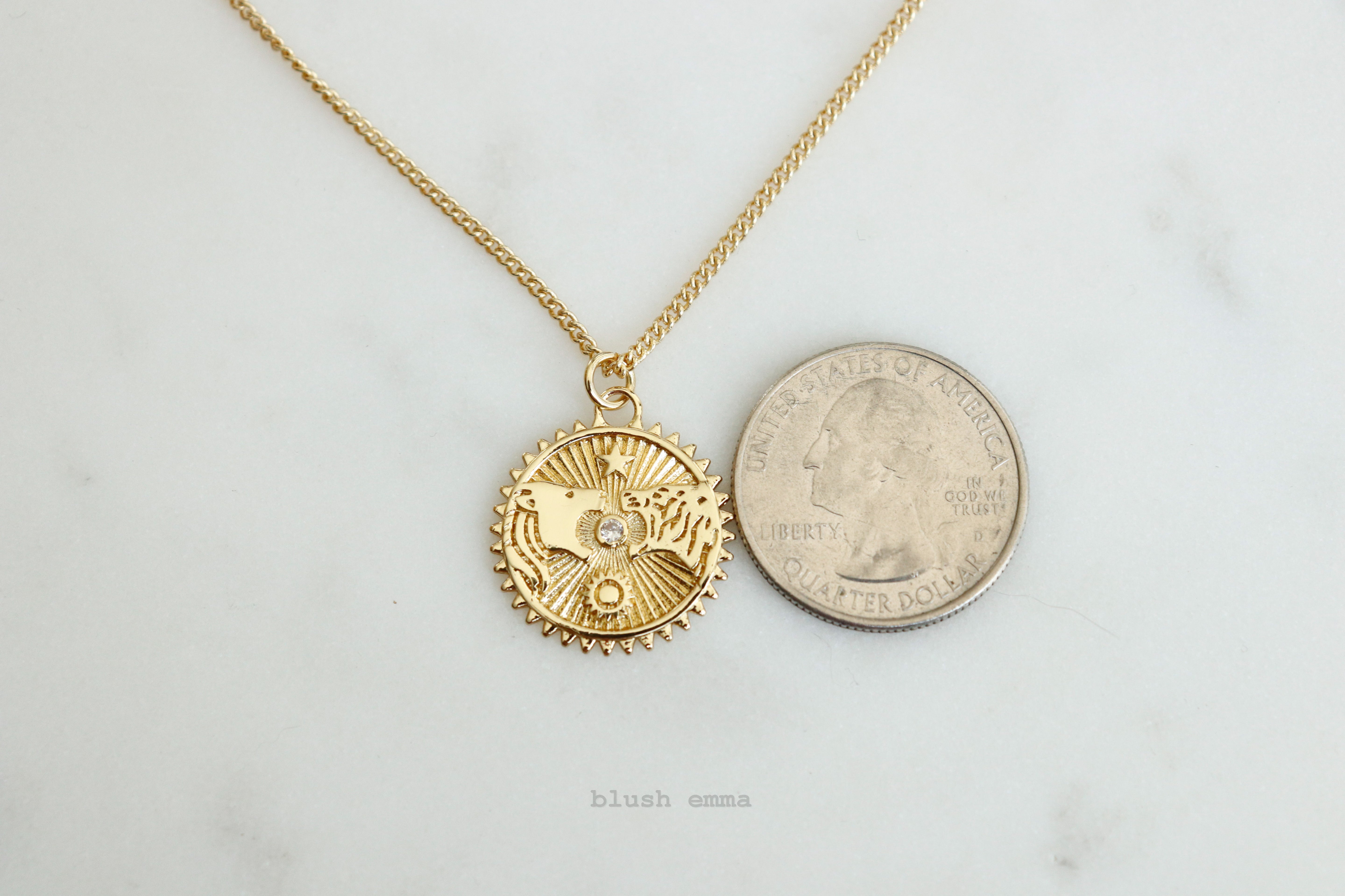 Roaring Lion and Tiger Fluted Medallion Necklace
