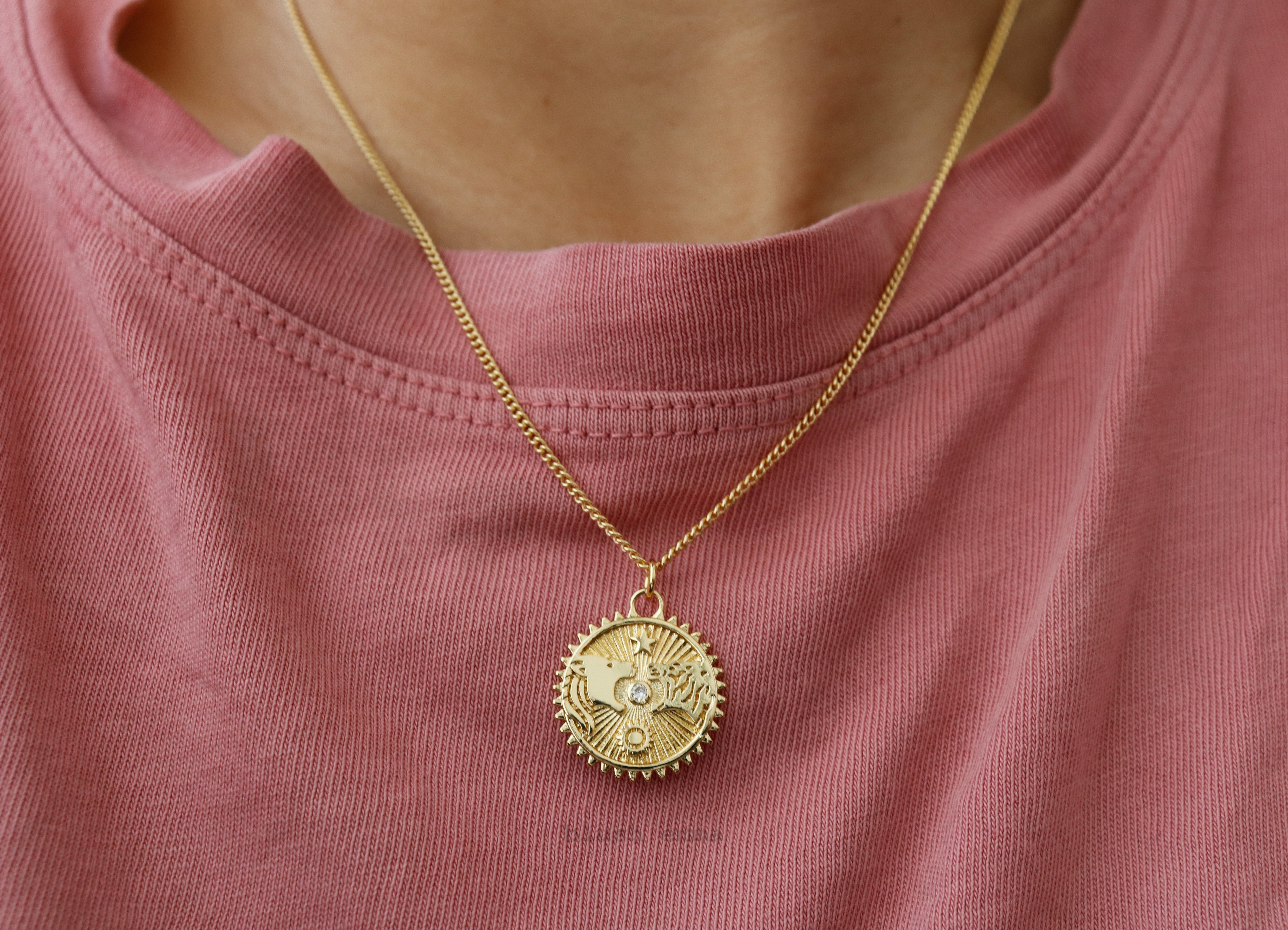 Roaring Lion and Tiger Fluted Medallion Necklace