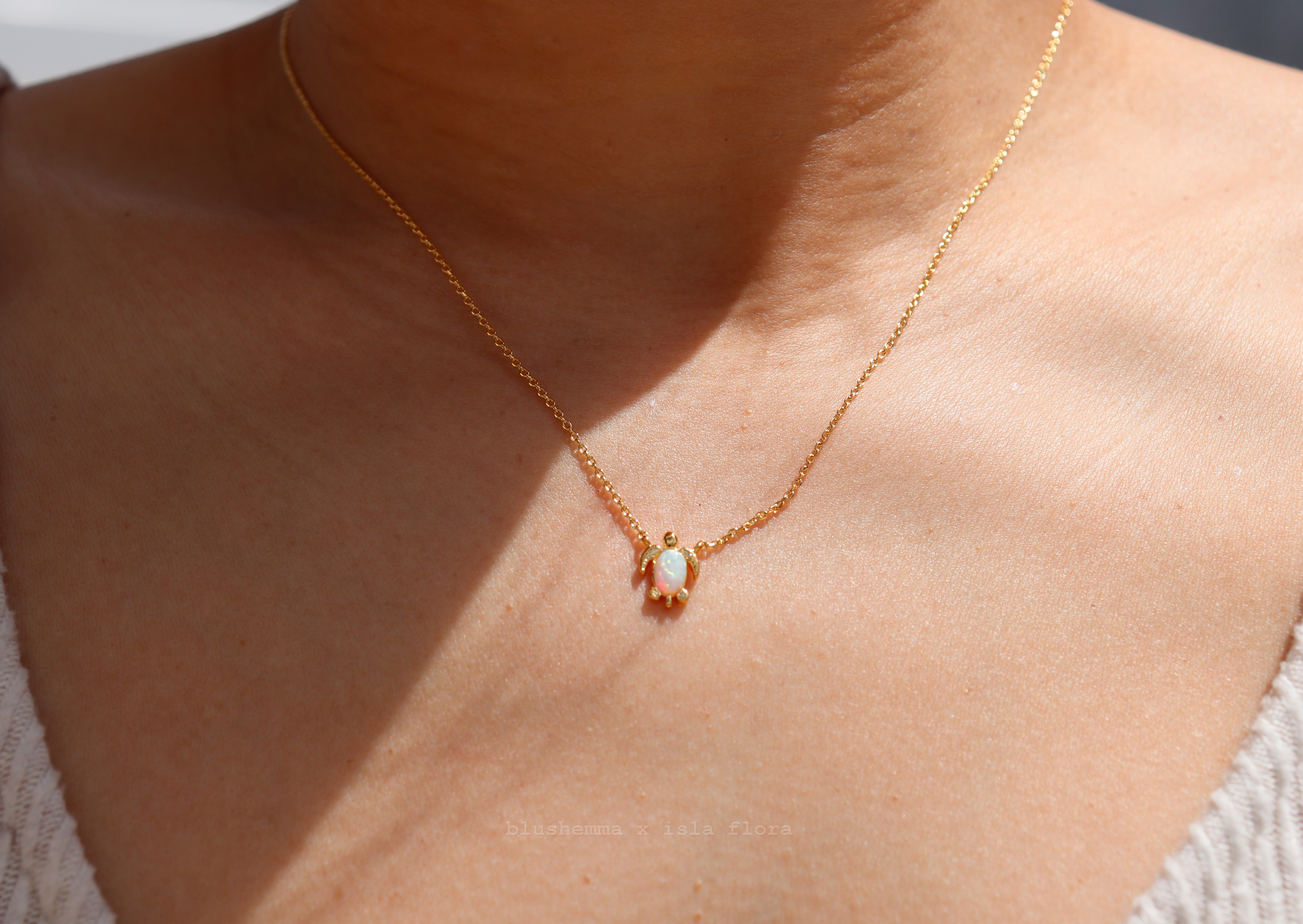 The Opal Sea Turtle Charm Necklace by isla flora
