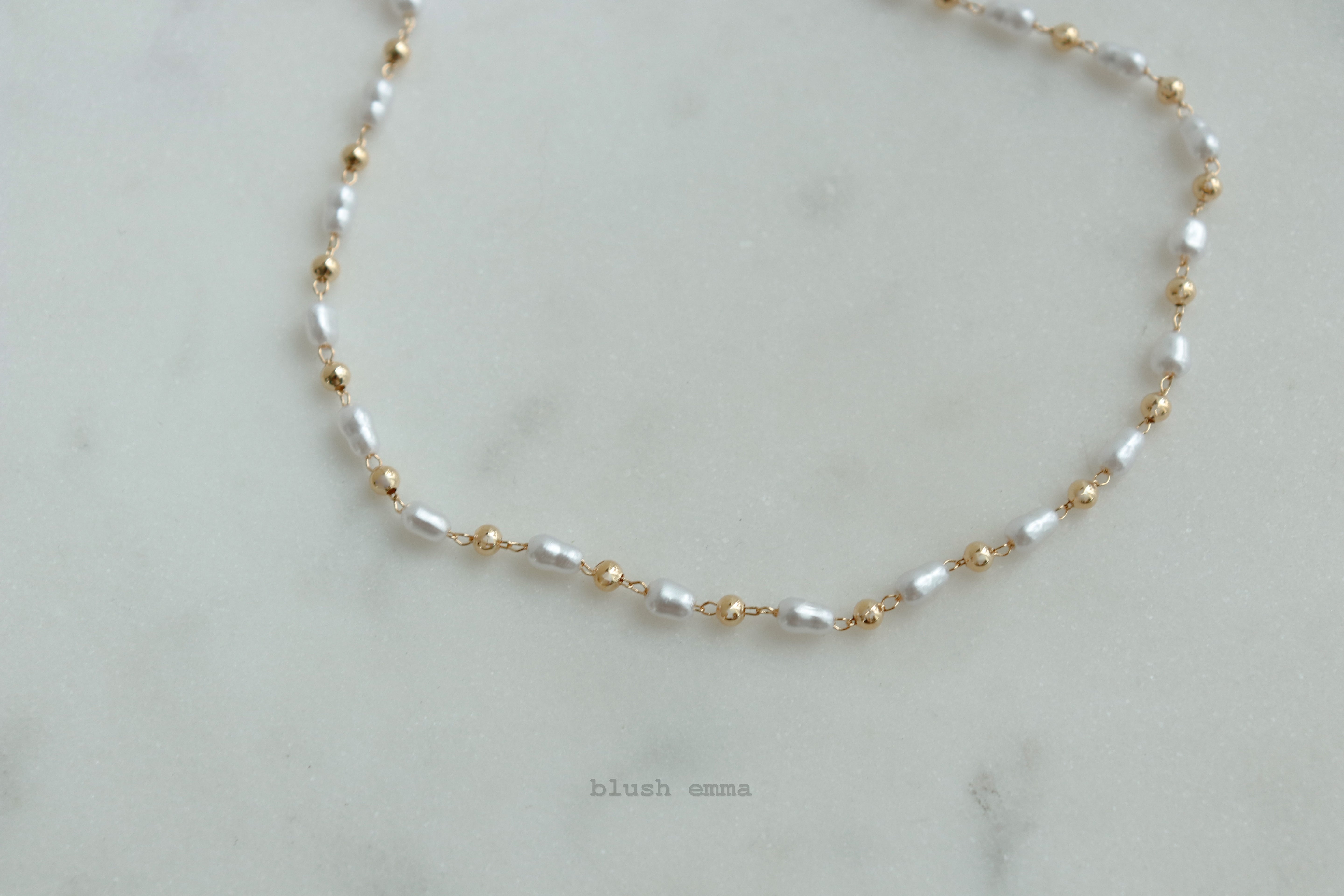 Full Tiny Irregular Pearl Chain with Gold Ball Accent Beaded Necklace, Gold Filled, Coastal Seeded, Dainty Minimal Jewelry, Bridesmaid
