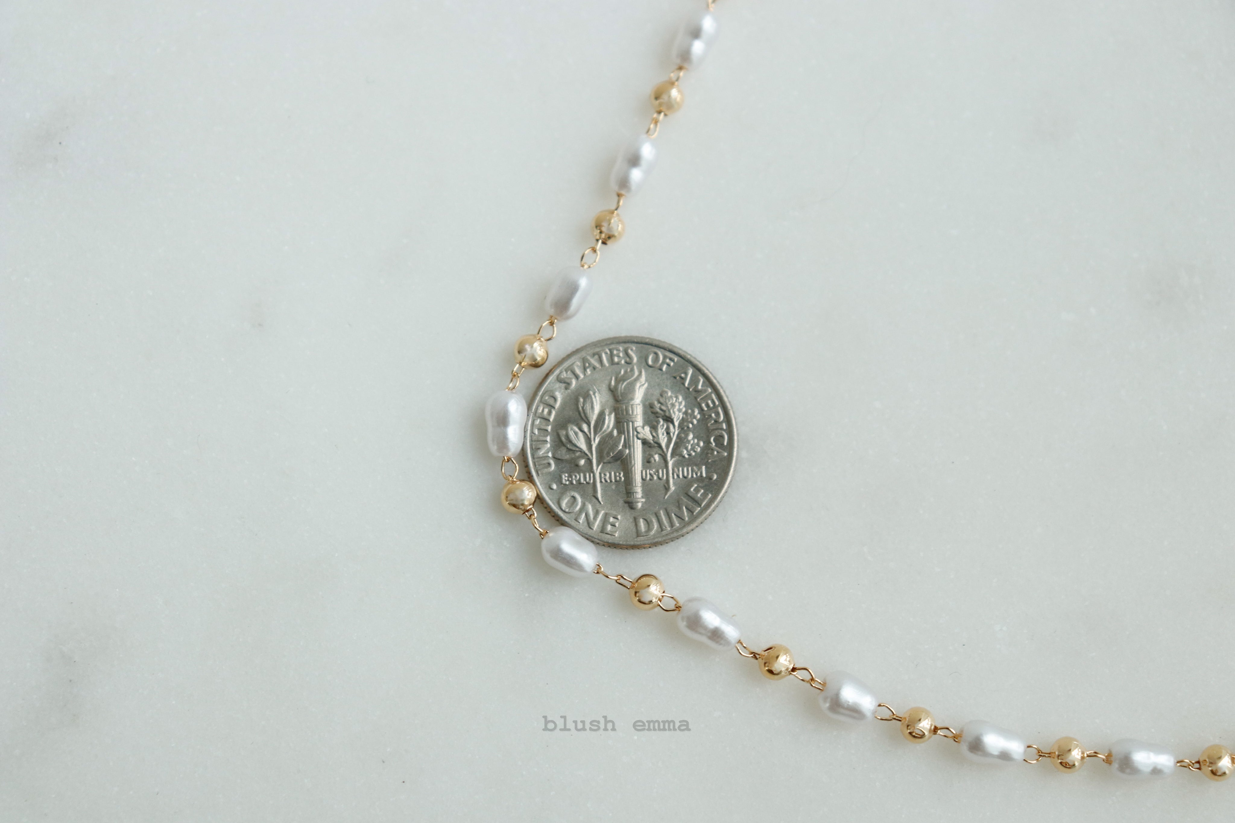 Full Tiny Irregular Pearl Chain with Gold Ball Accent Beaded Necklace, Gold Filled, Coastal Seeded, Dainty Minimal Jewelry, Bridesmaid