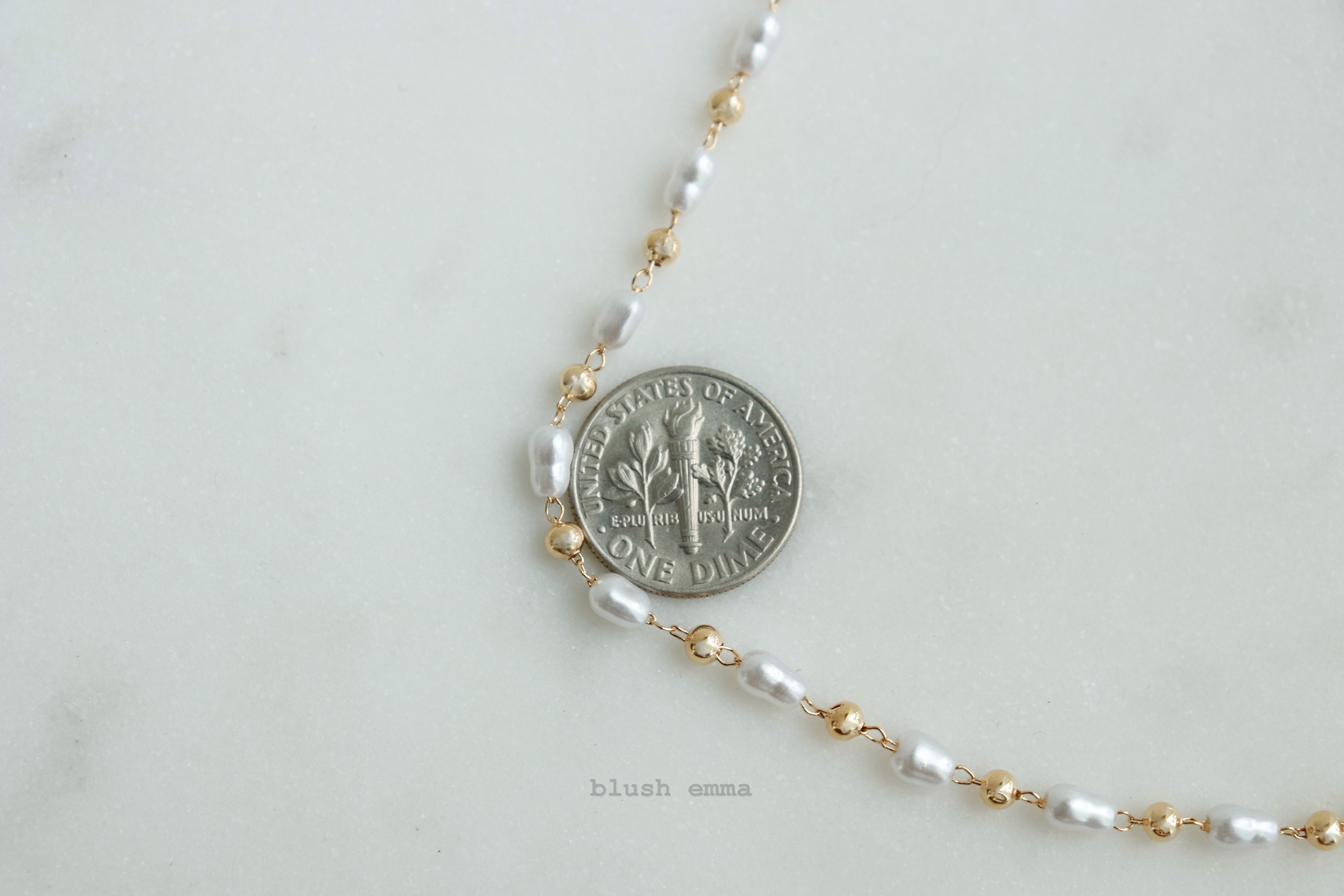 Full Tiny Irregular Pearl Chain with Gold Ball Accent Beaded Necklace, Gold Filled, Coastal Seeded, Dainty Minimal Jewelry, Bridesmaid