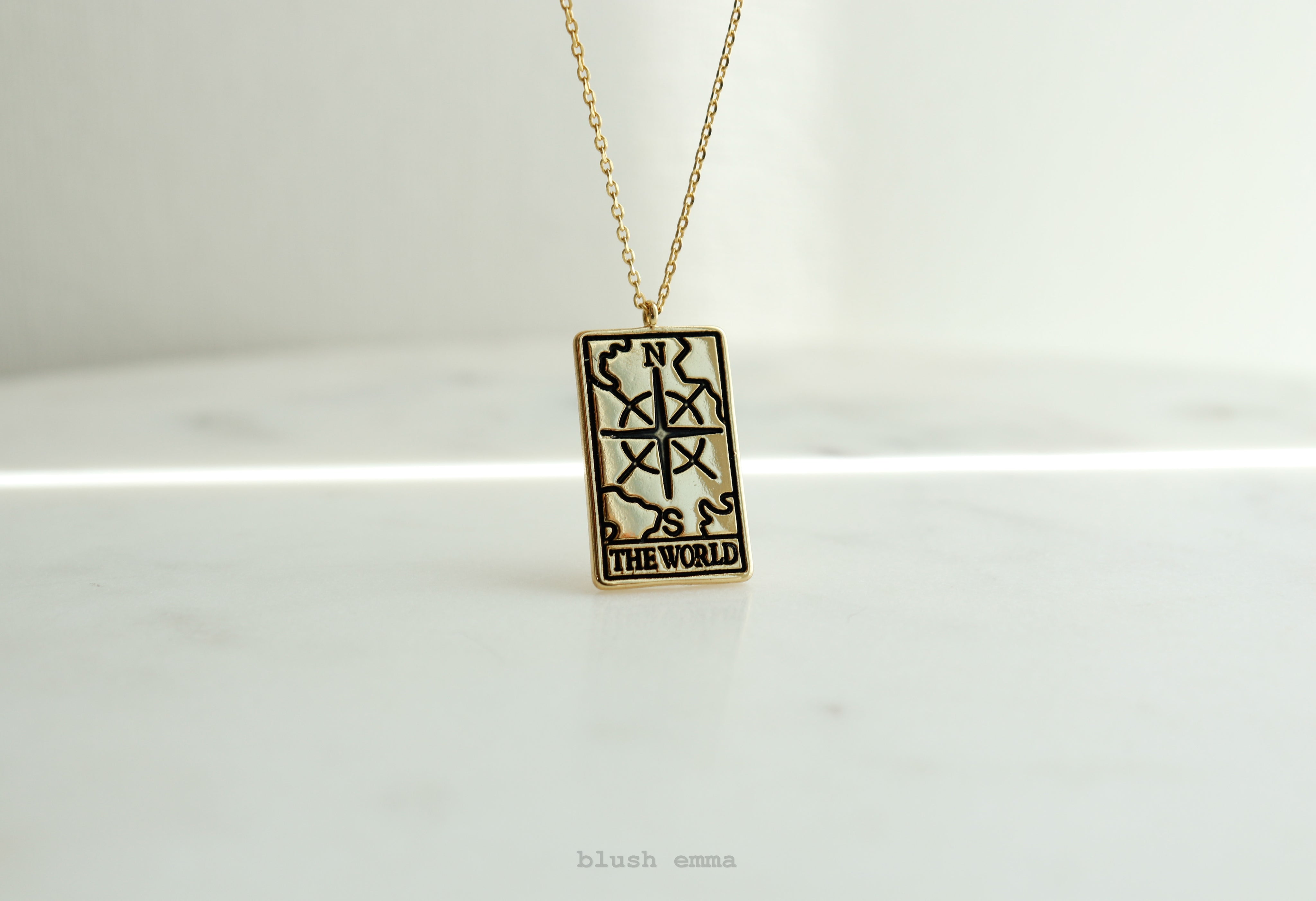 World Tarot Card Necklace with a pendant featuring 'The World' card design Gold chain, Dainty Celestial Gift