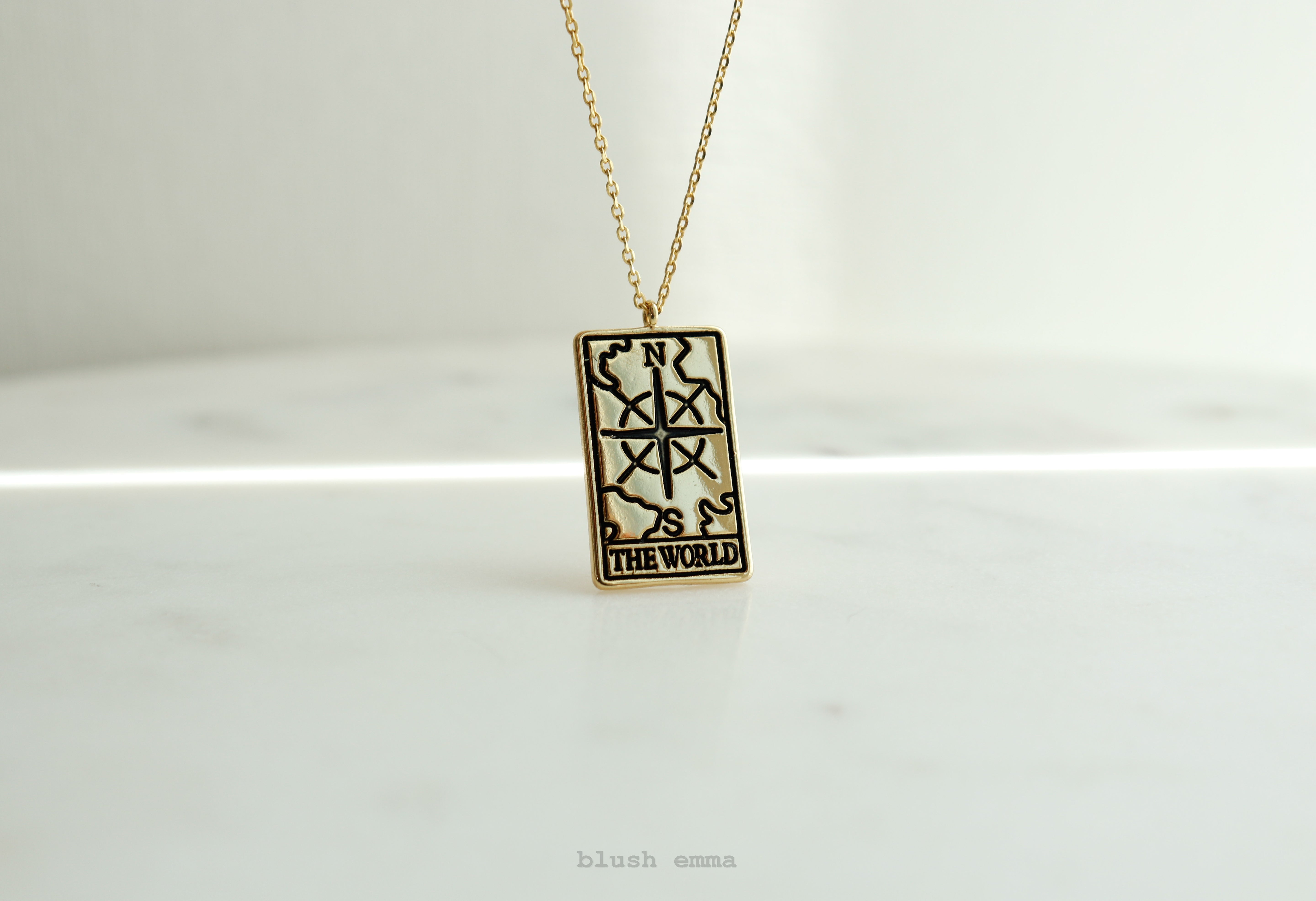 World Tarot Card Necklace with a pendant featuring 'The World' card design Gold chain, Dainty Celestial Gift