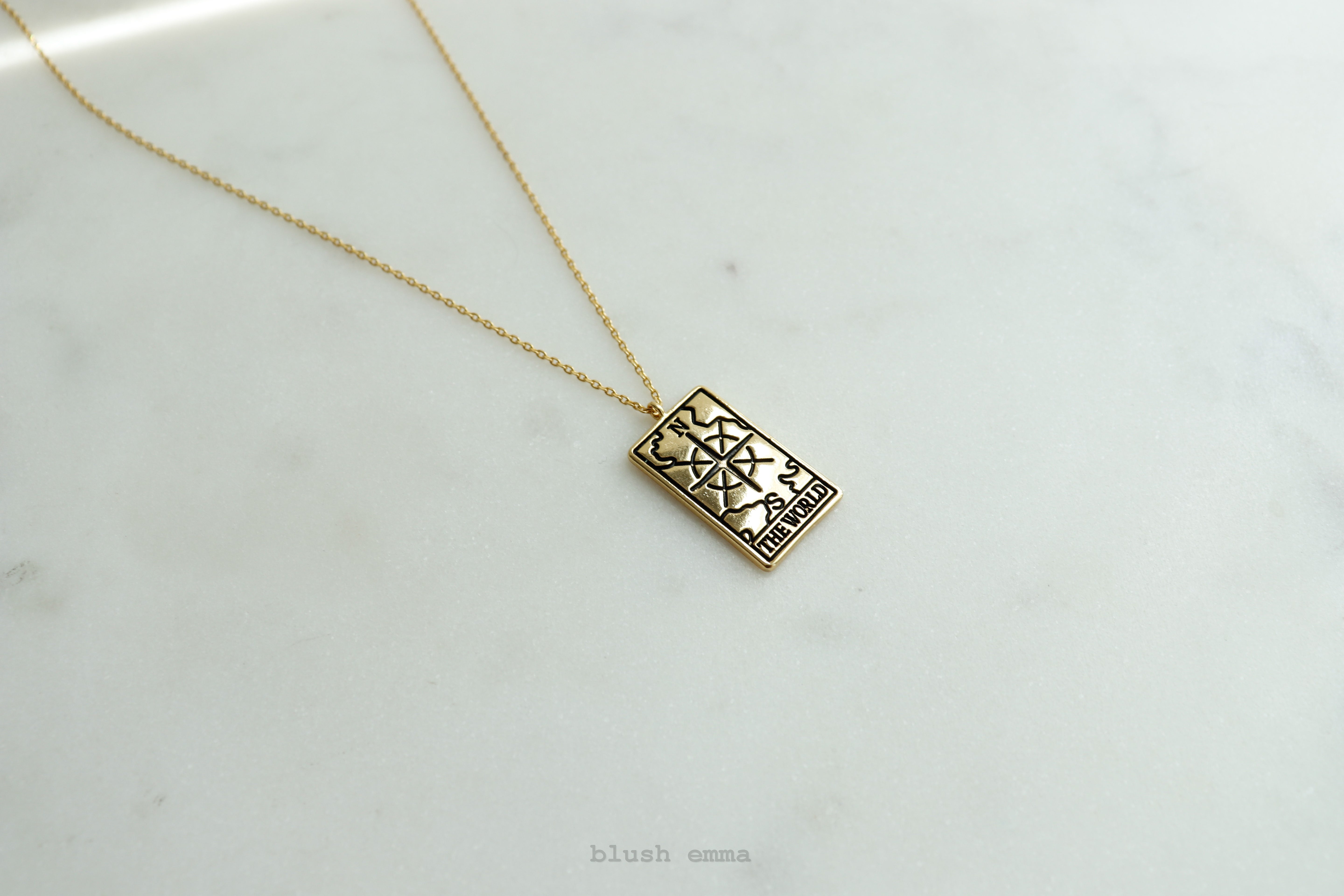 World Tarot Card Necklace with a pendant featuring 'The World' card design Gold chain, Dainty Celestial Gift