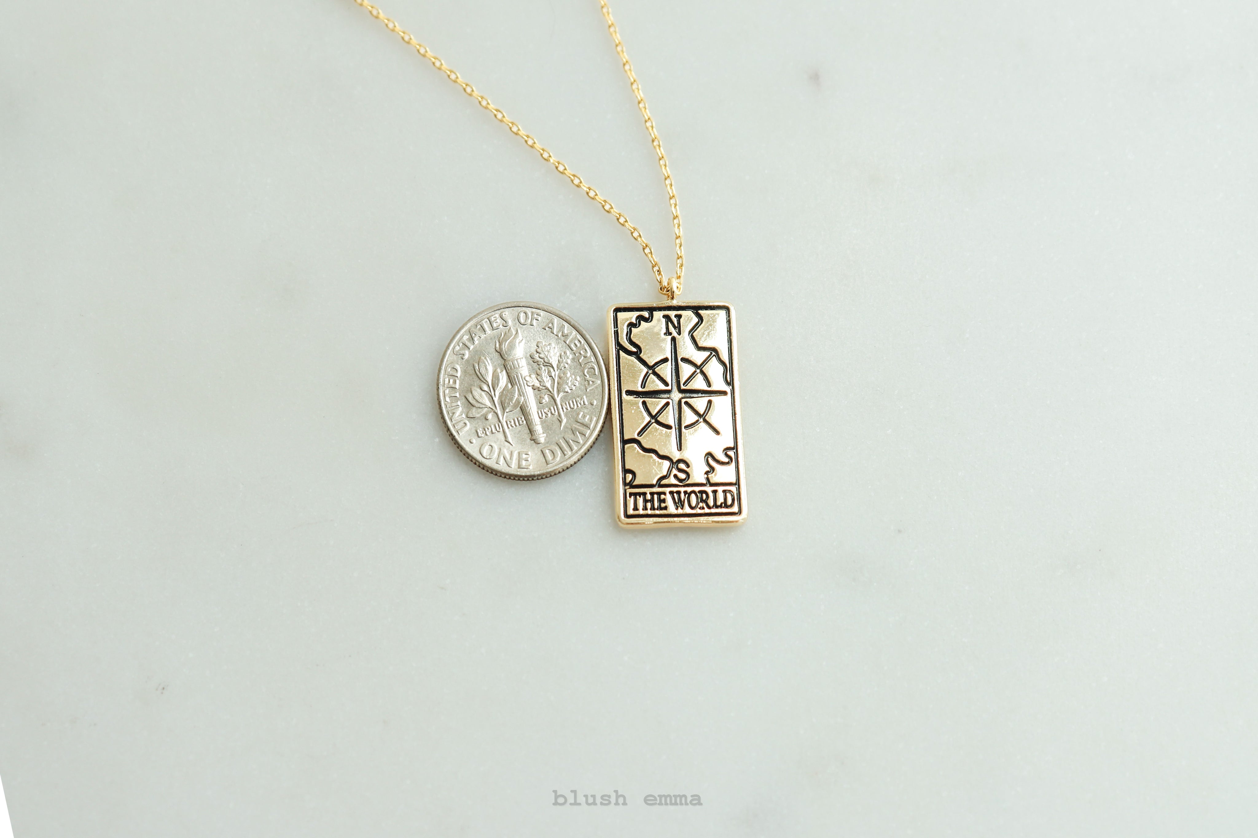 World Tarot Card Necklace with a pendant featuring 'The World' card design Gold chain, Dainty Celestial Gift