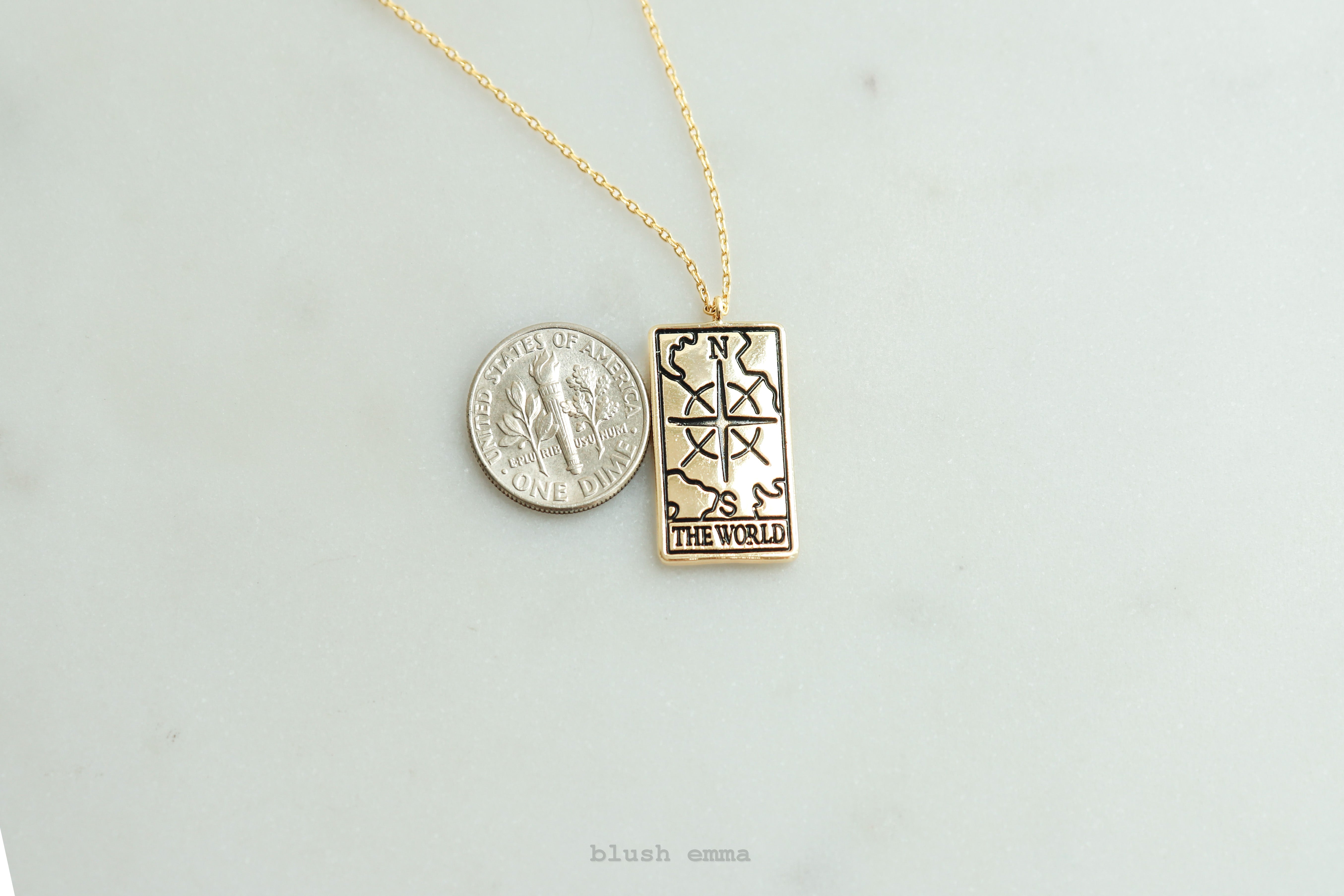 World Tarot Card Necklace with a pendant featuring 'The World' card design Gold chain, Dainty Celestial Gift