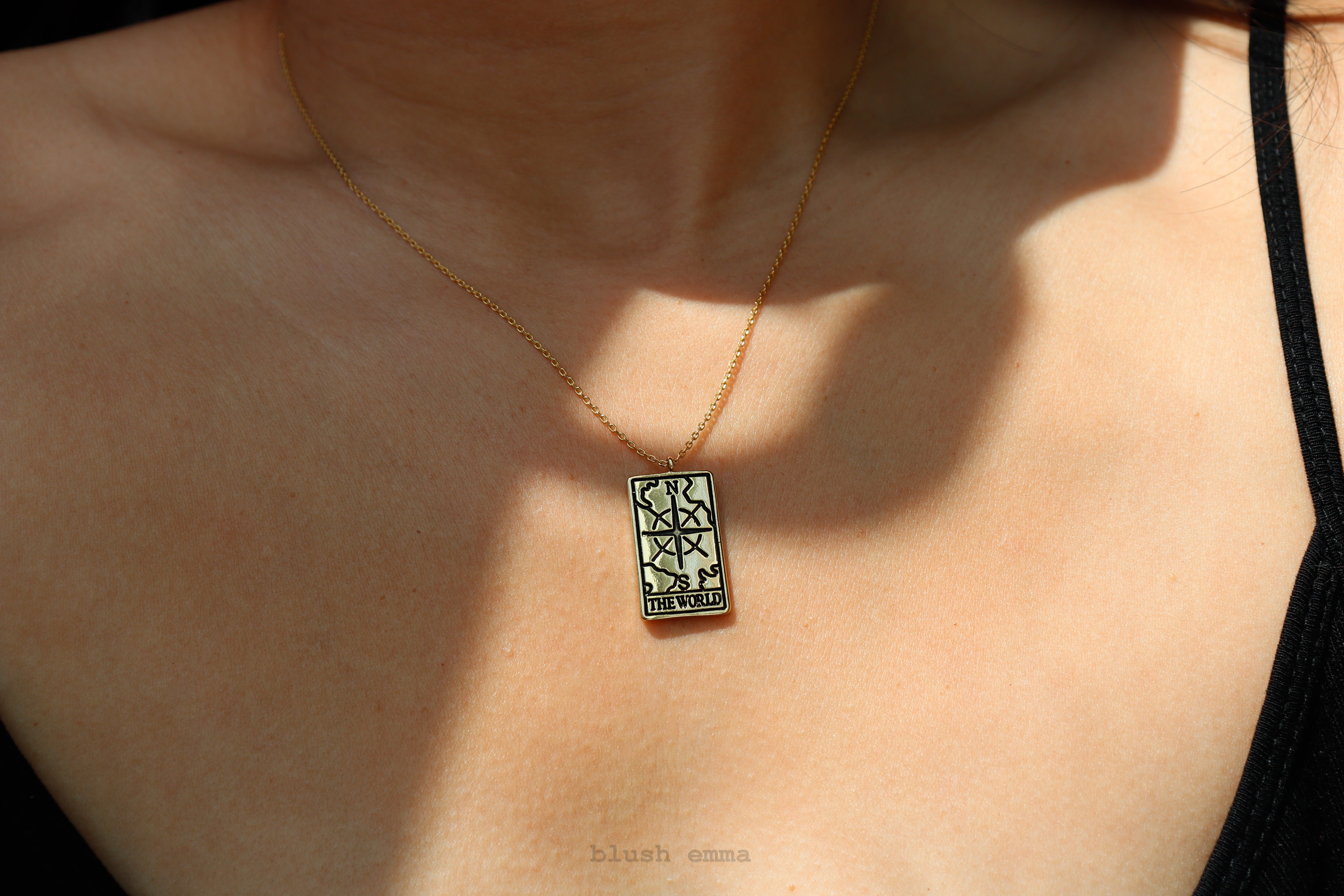 World Tarot Card Necklace with a pendant featuring 'The World' card design Gold chain, Dainty Celestial Gift