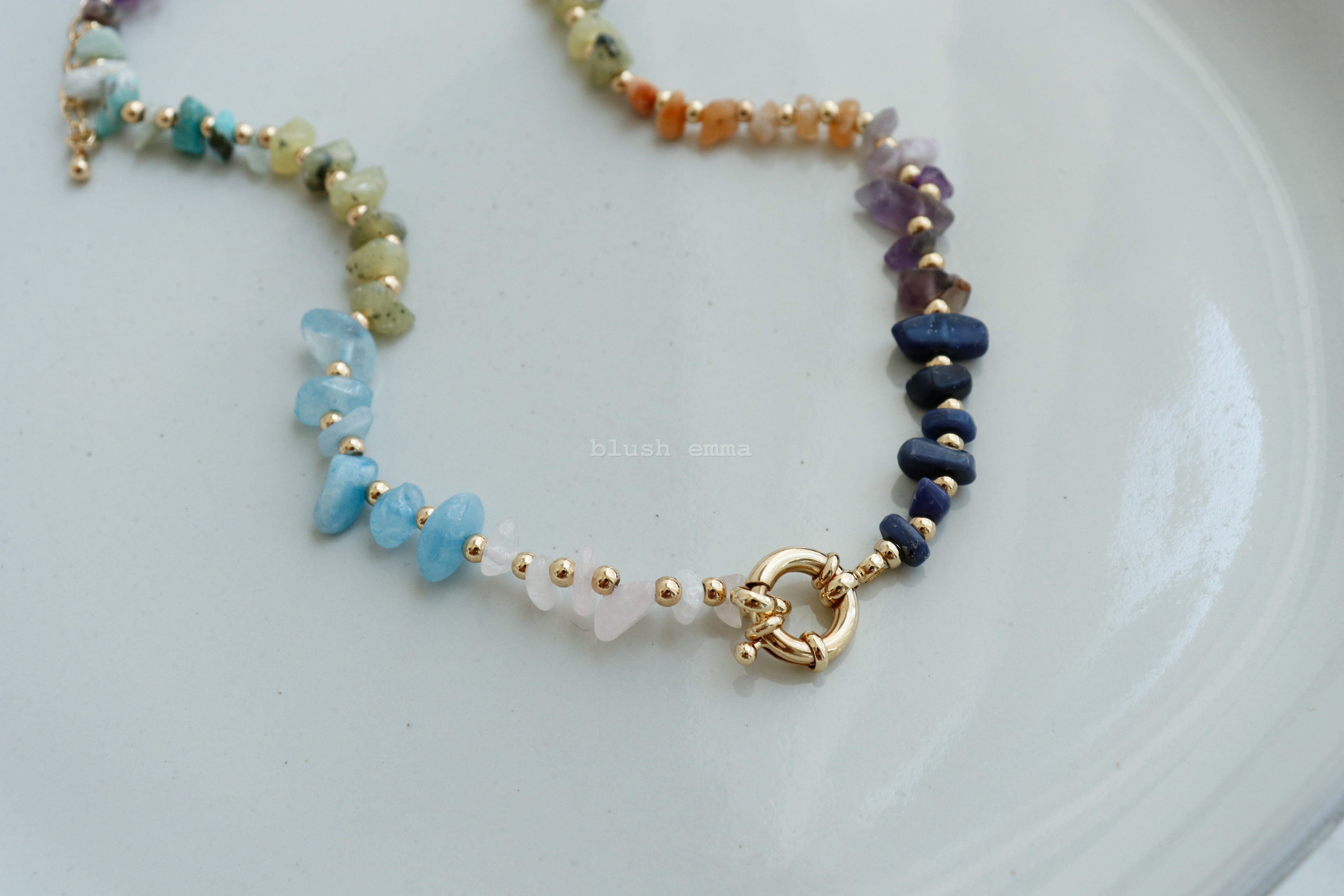 Colorful Mixed Stone Beaded Delicate Necklace. Real functional charm holder. Natural Gem Stones