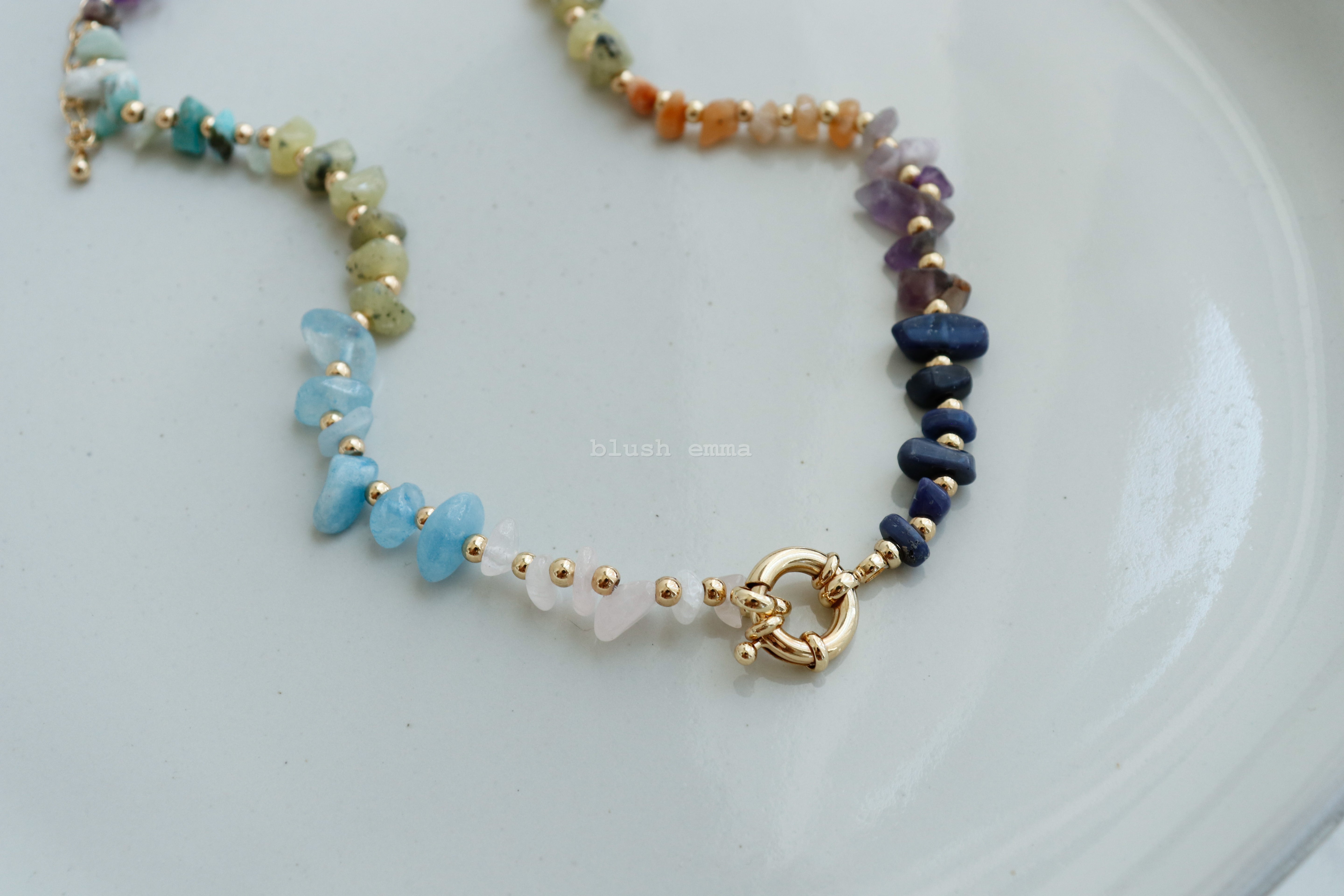 Colorful Mixed Stone Beaded Delicate Necklace. Real functional charm holder. Natural Gem Stones