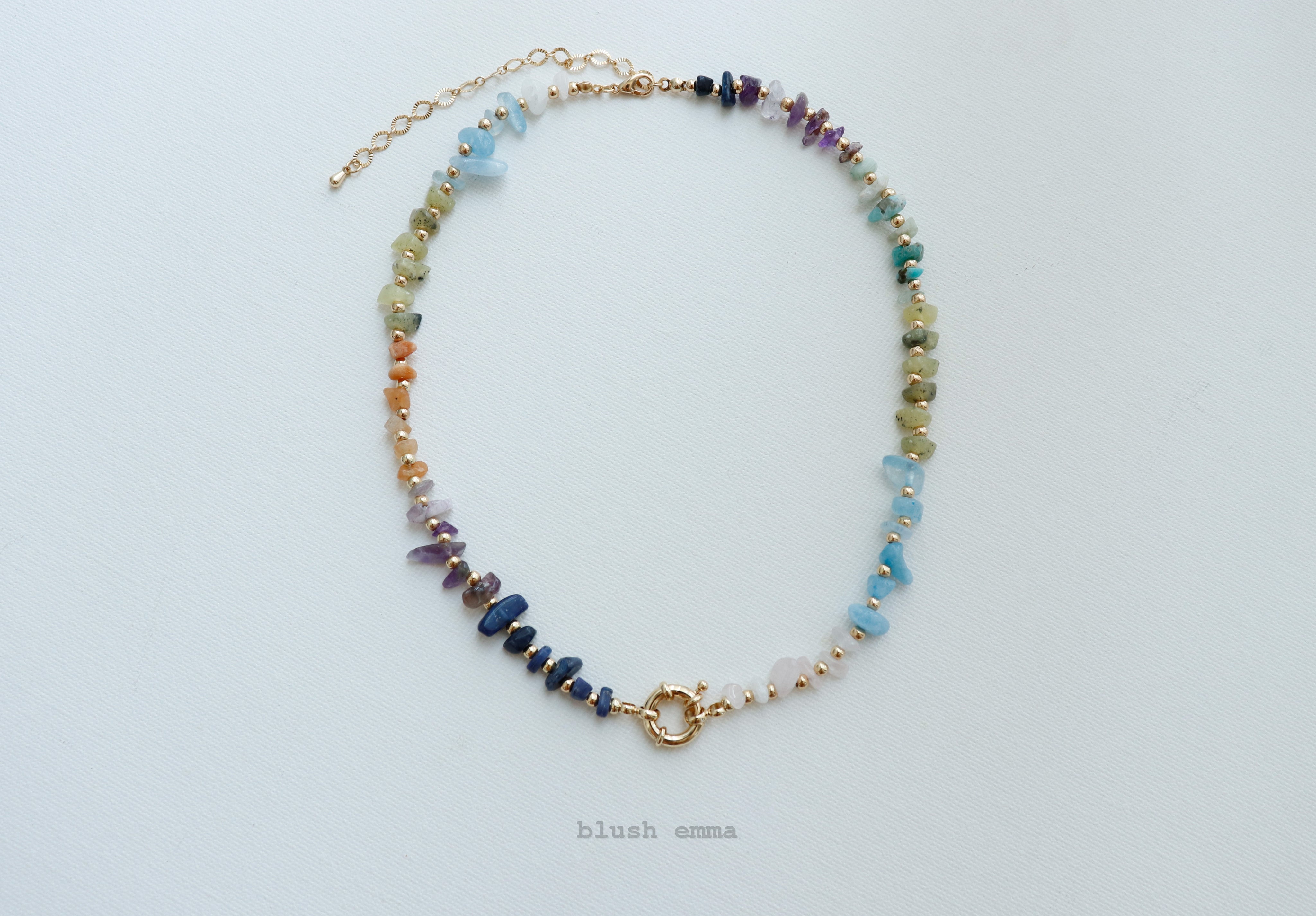 Colorful Mixed Stone Beaded Delicate Necklace. Real functional charm holder. Mix of various stones and seed beads.
