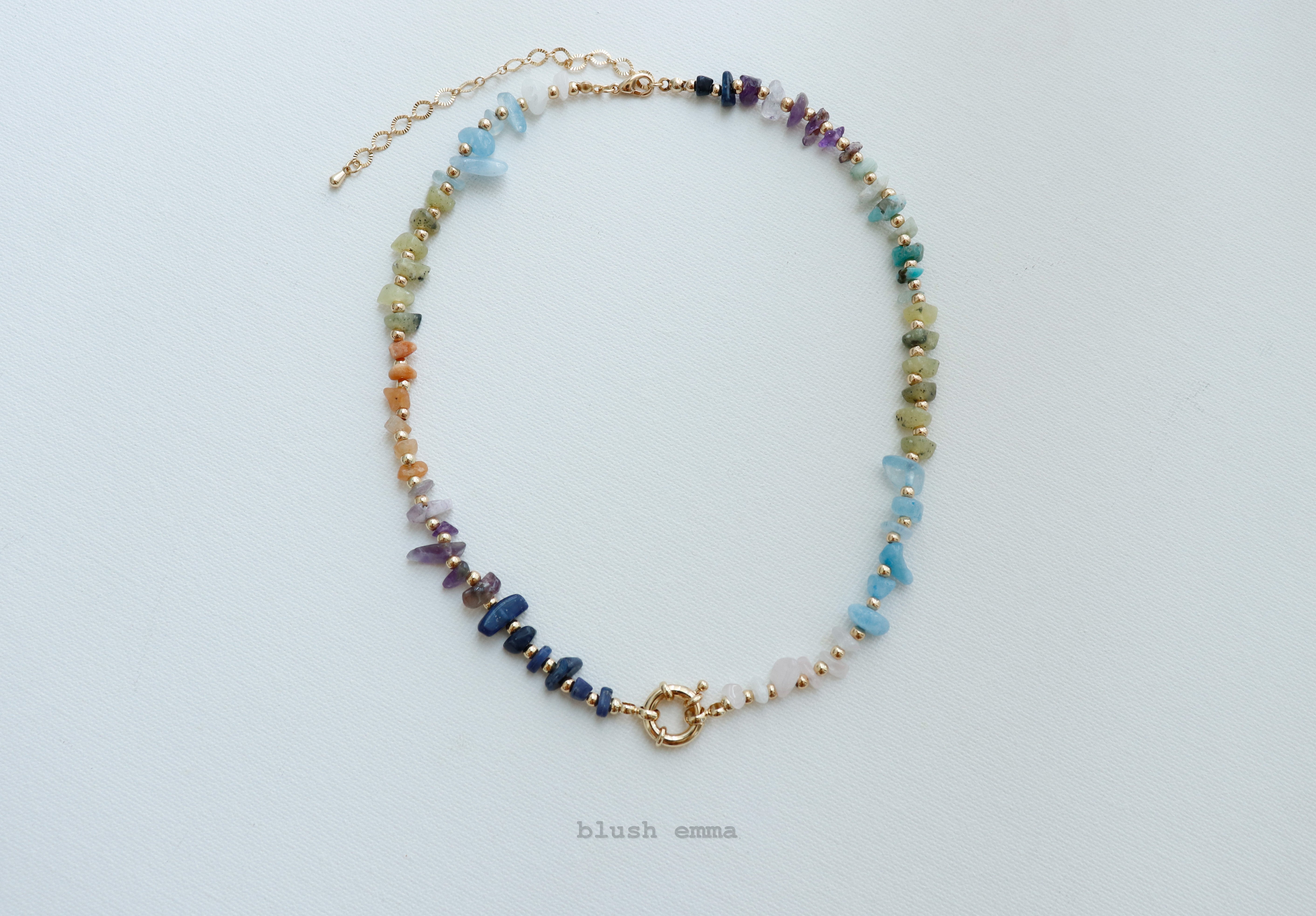 Colorful Mixed Stone Beaded Delicate Necklace. Real functional charm holder. Mix of various stones and seed beads.