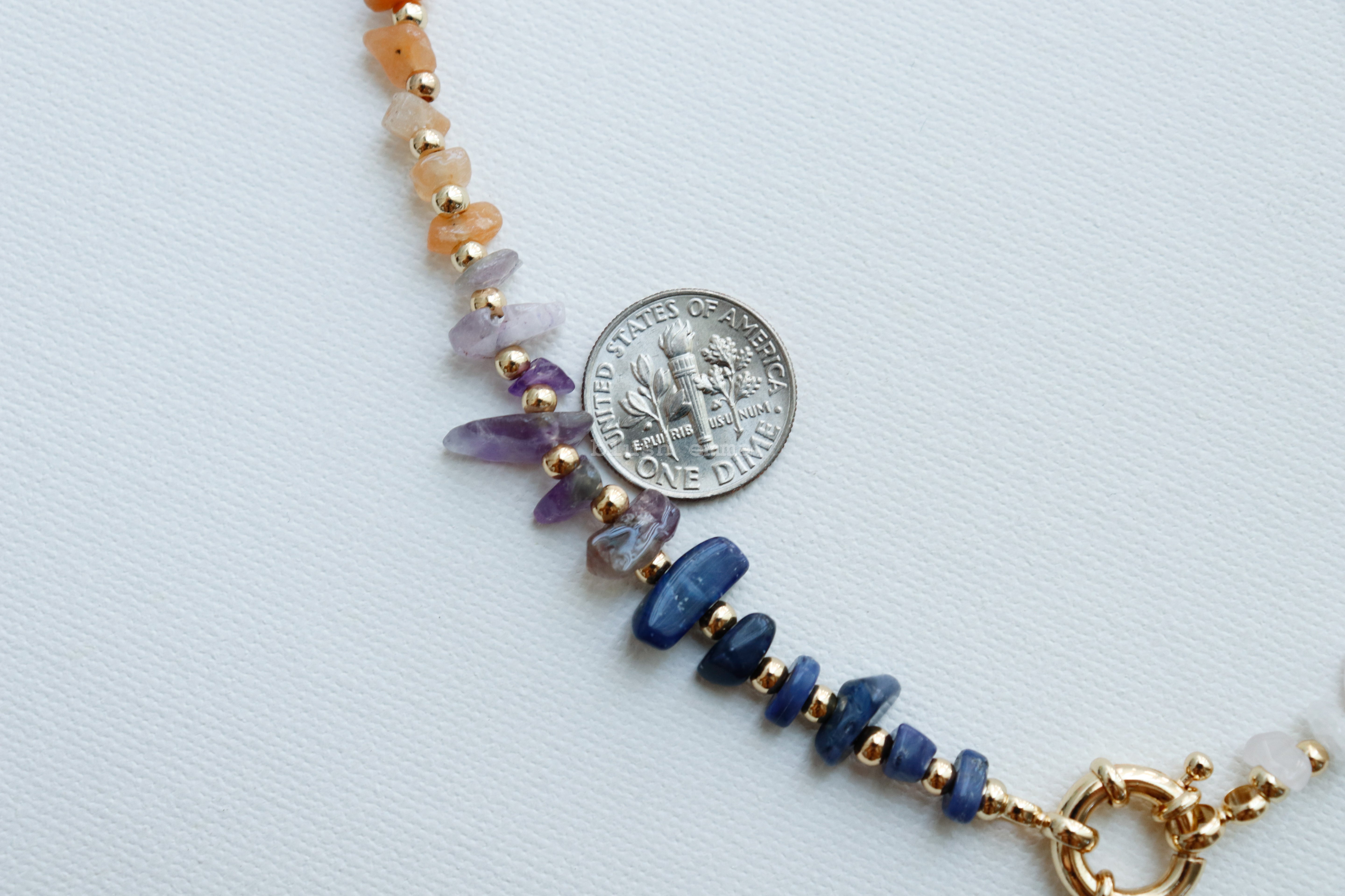 Colorful Mixed Stone Beaded Delicate Necklace. Real functional charm holder. Natural Gem Stones