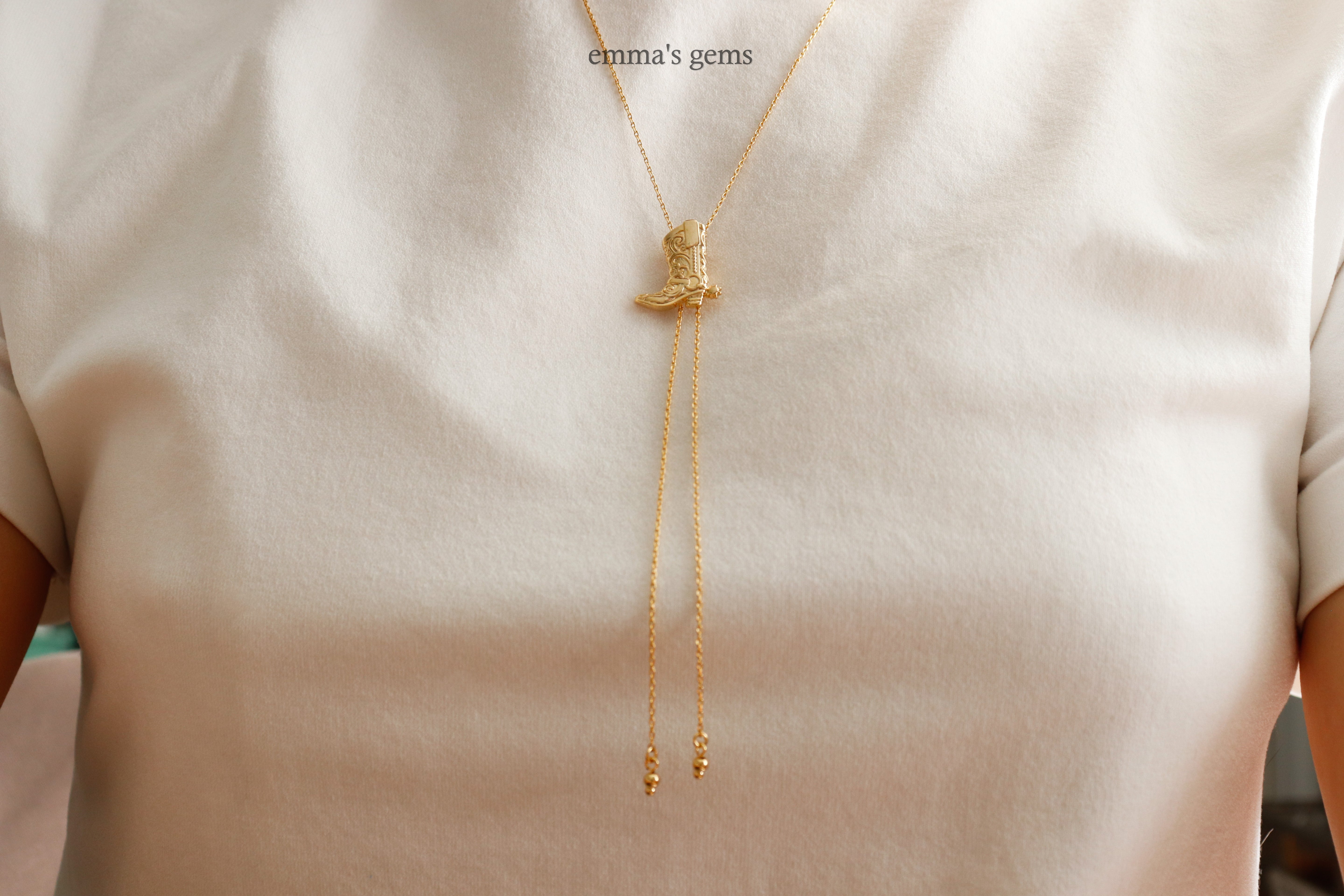 Emma's Gems Dainty Cowboy Boot Bolo Necklace