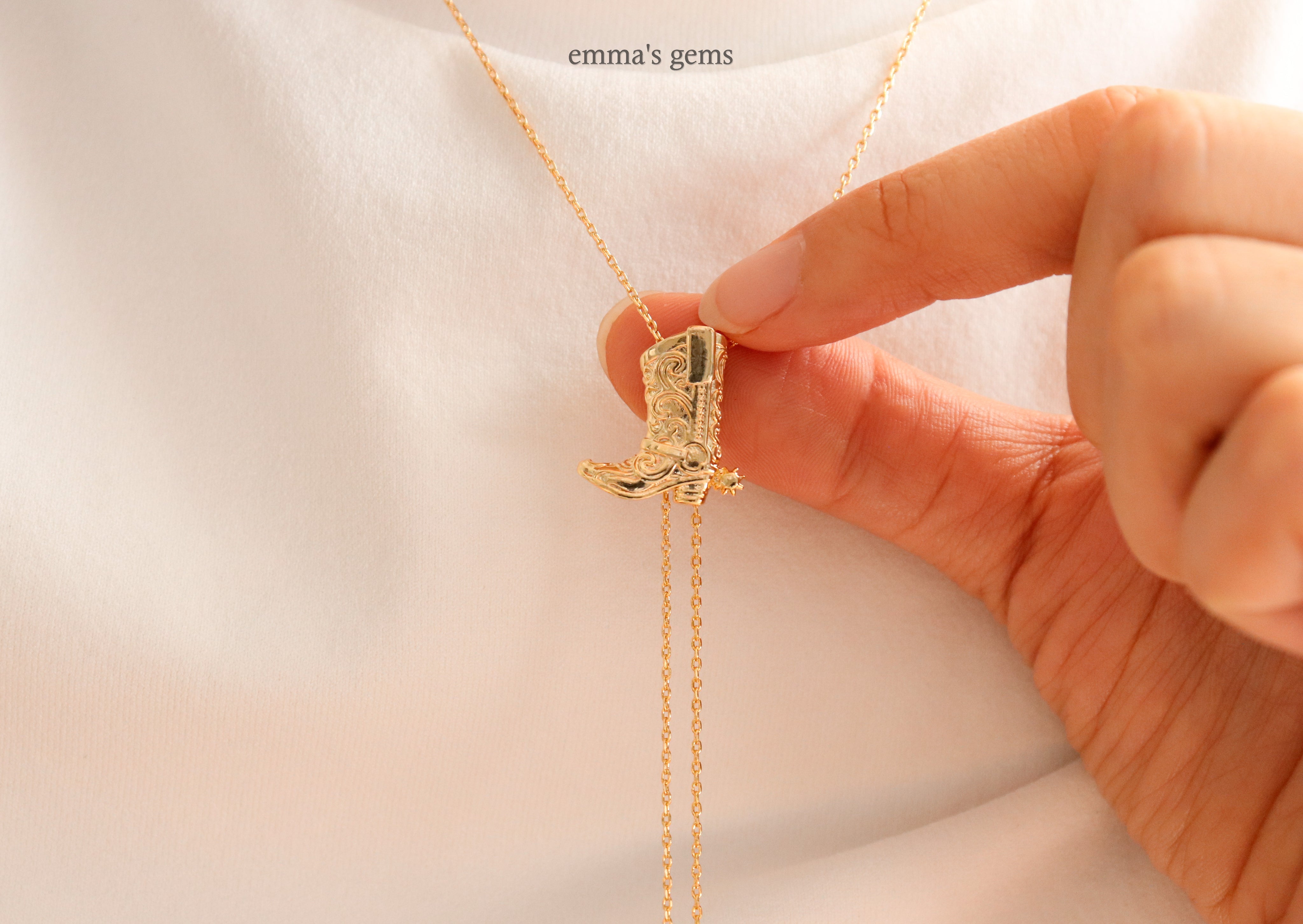 Emma's Gems Dainty Cowboy Boot Bolo Necklace