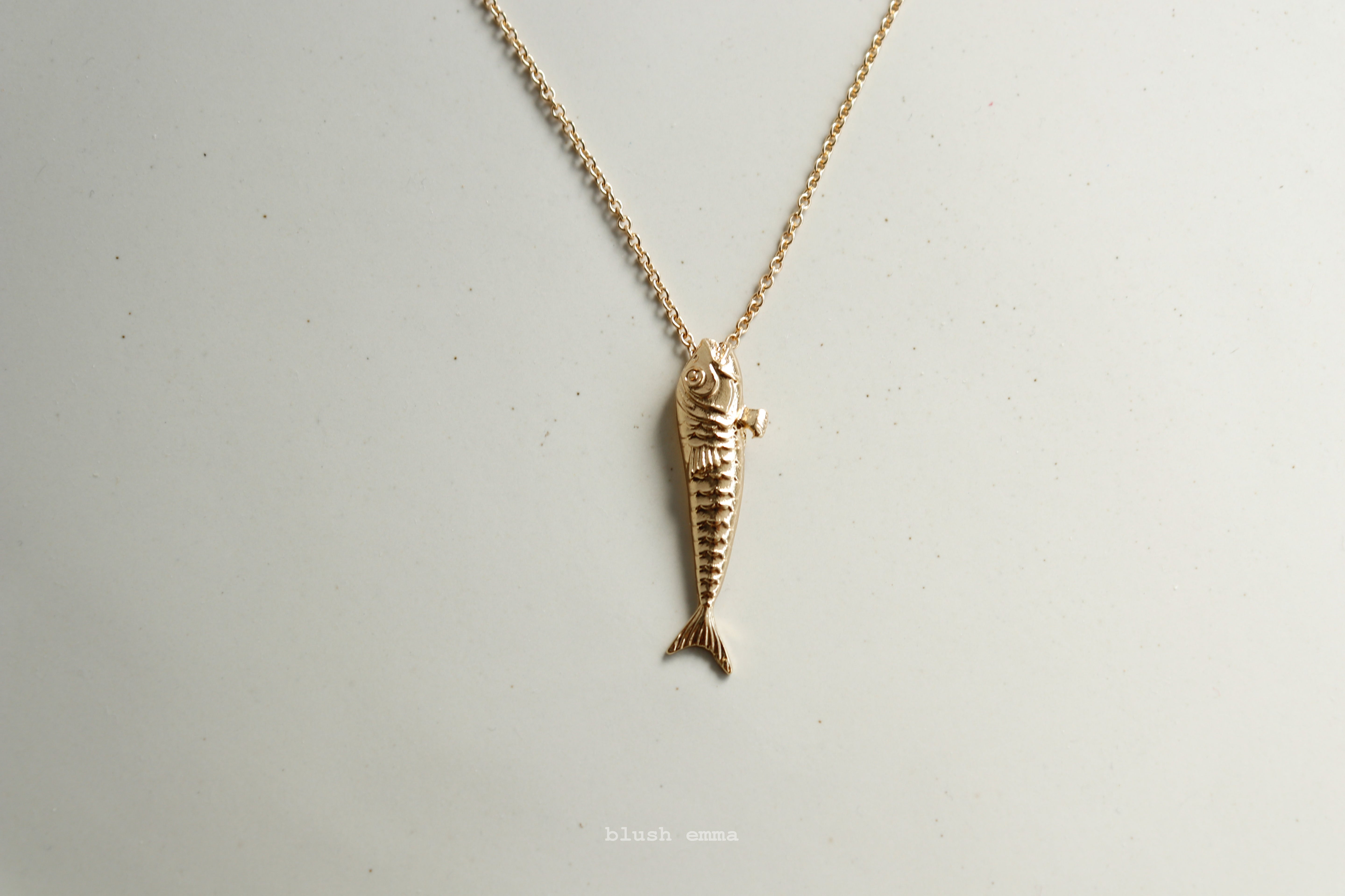 The Fish Necklace, Large Eye Dainty Gold Plated Chain, Layering for Beaded Coastal Boho Gold, Minimal Jewelry, Bridesmaid Bestie Gift