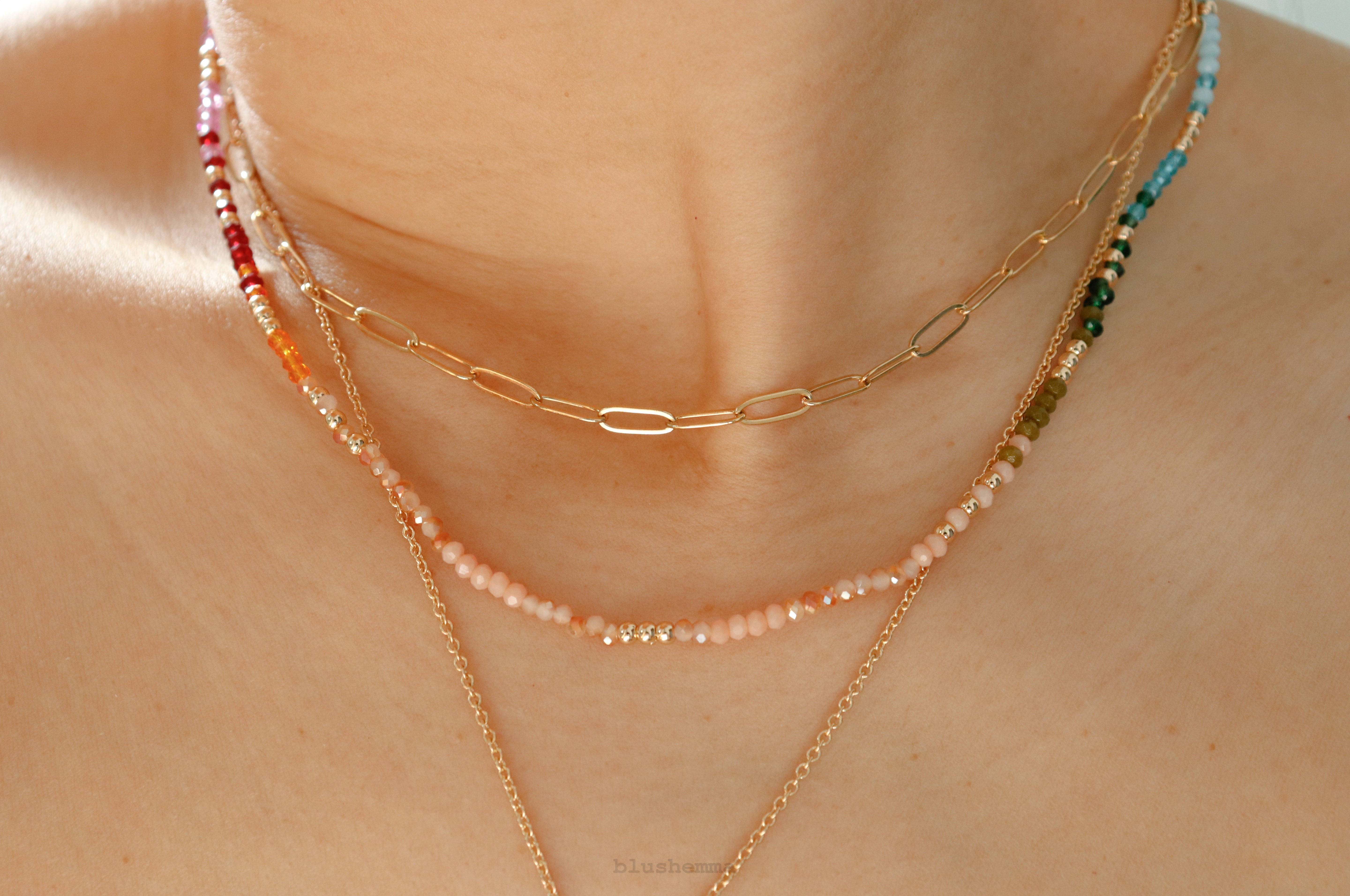 Colorful Ombre Rainbow Crystal and Seed Beads1mm-1.5mm Gem Full Beaded Necklace