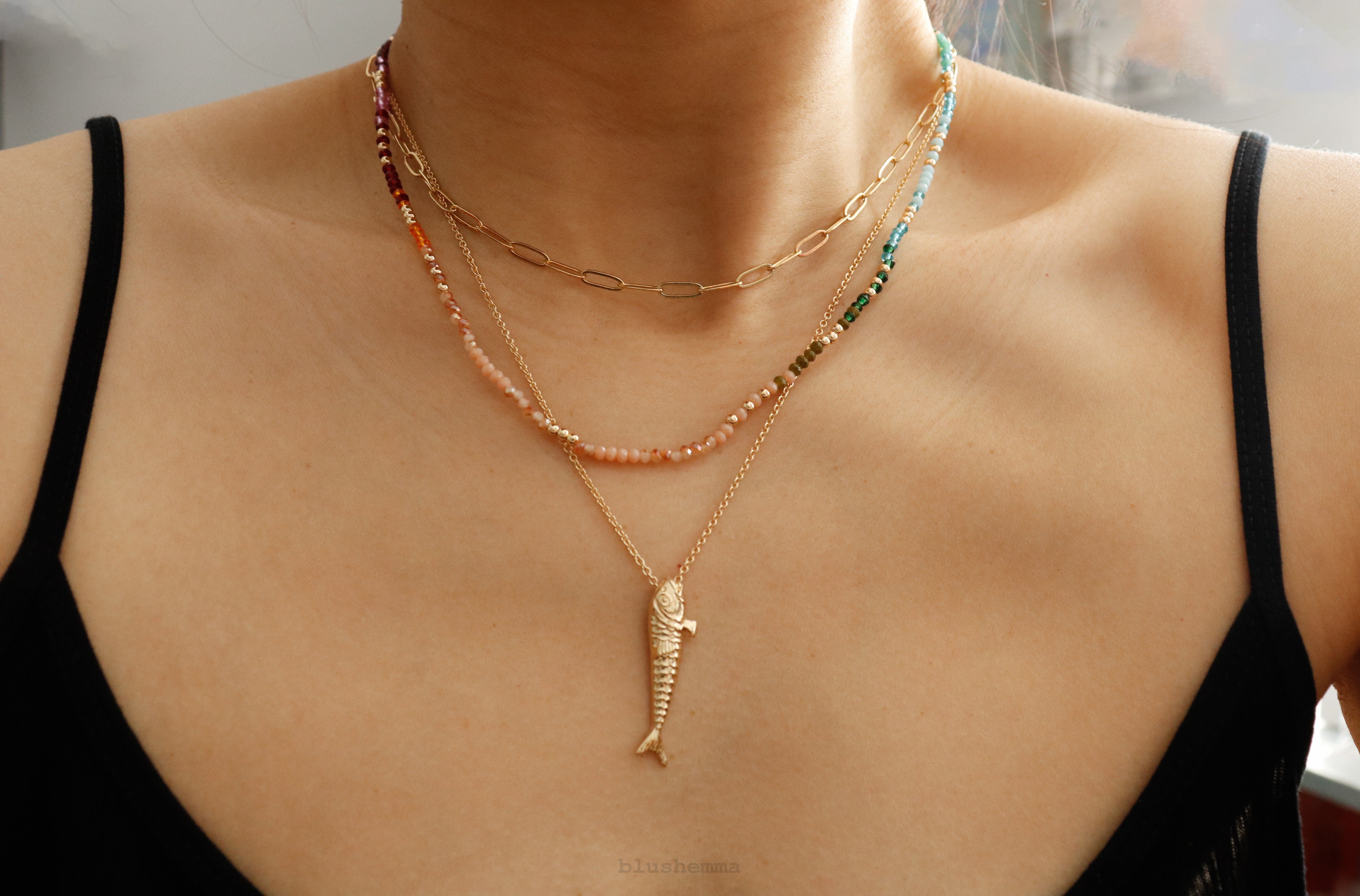 Colorful Ombre Rainbow Crystal and Seed Beads1mm-1.5mm Gem Full Beaded Necklace