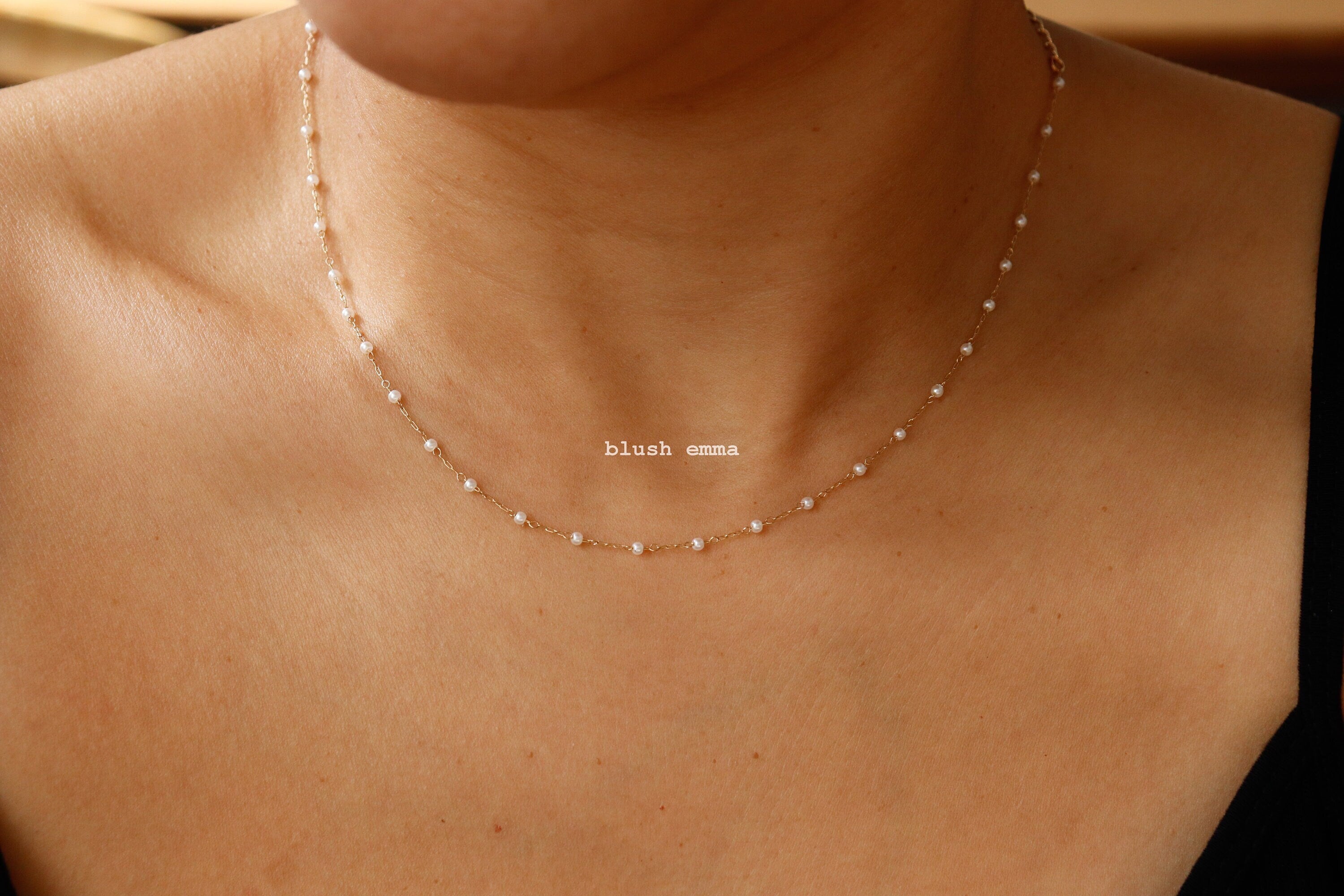 Bare Minimum Tiny Pearl 1mm Small Beaded Pearl Necklace