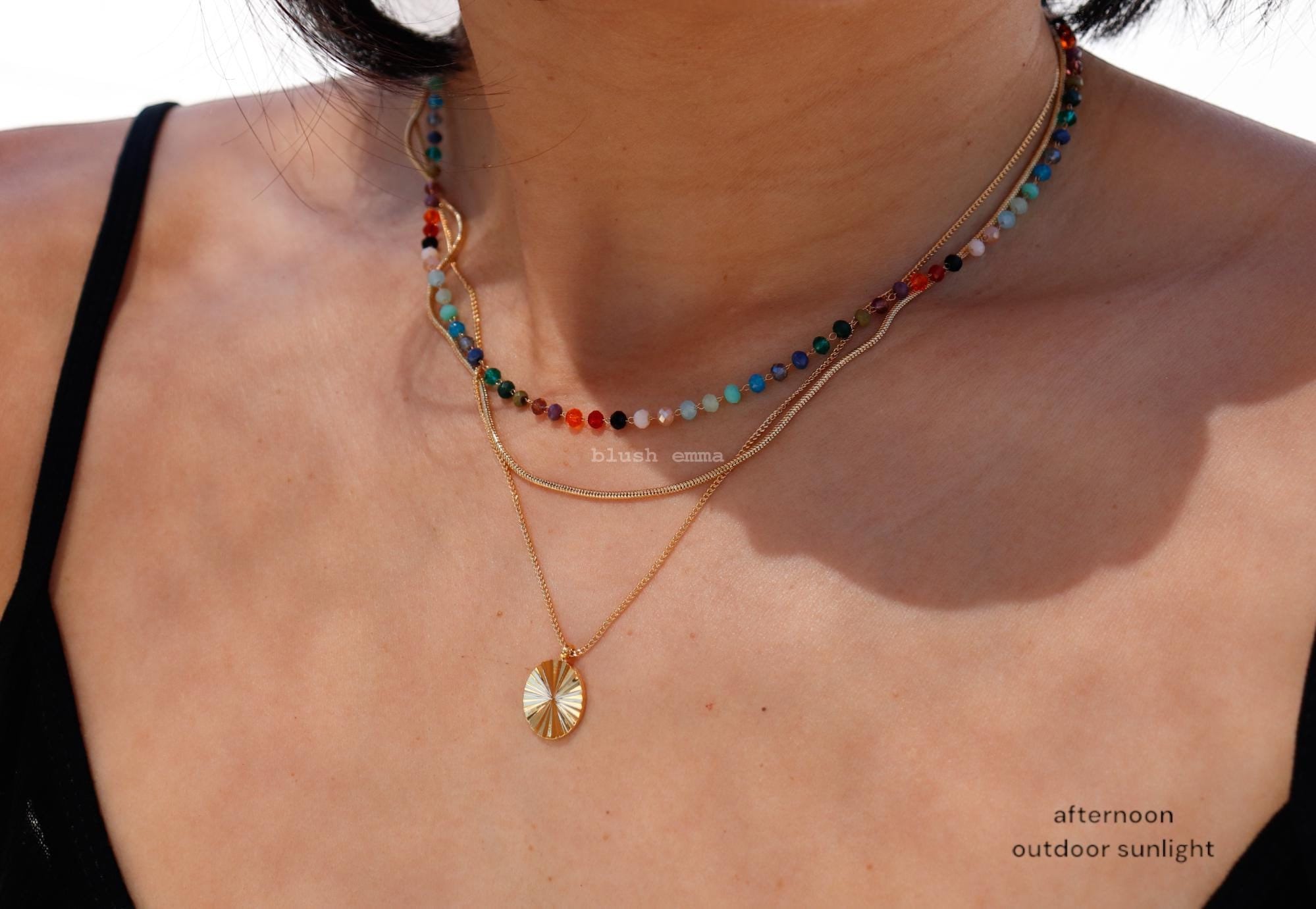 Blush Emma Large Colorful Dark Rainbow Crystal Glass Beaded Necklace