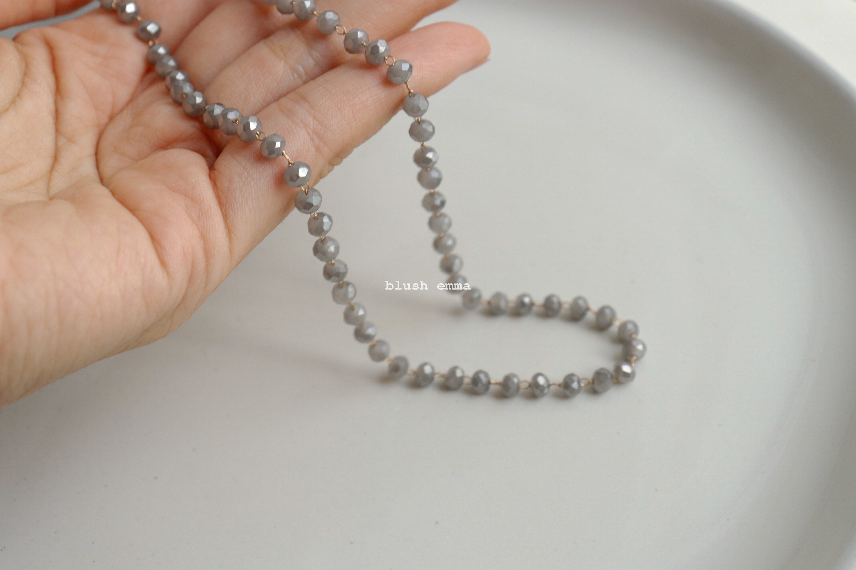 Gray Crystal Glass Beaded Choker Necklace