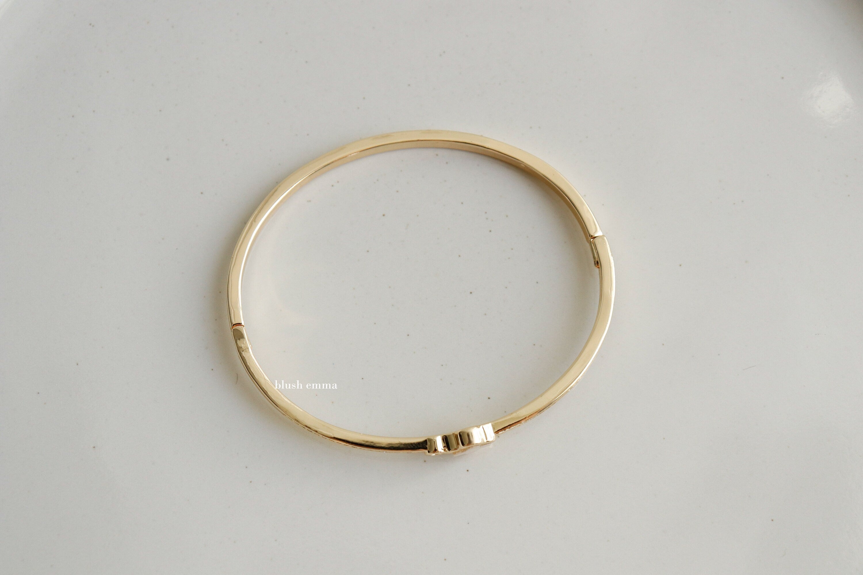 Blush Emma Mother of Pearl Clover Rhinestone Studded Bangle Bracelet