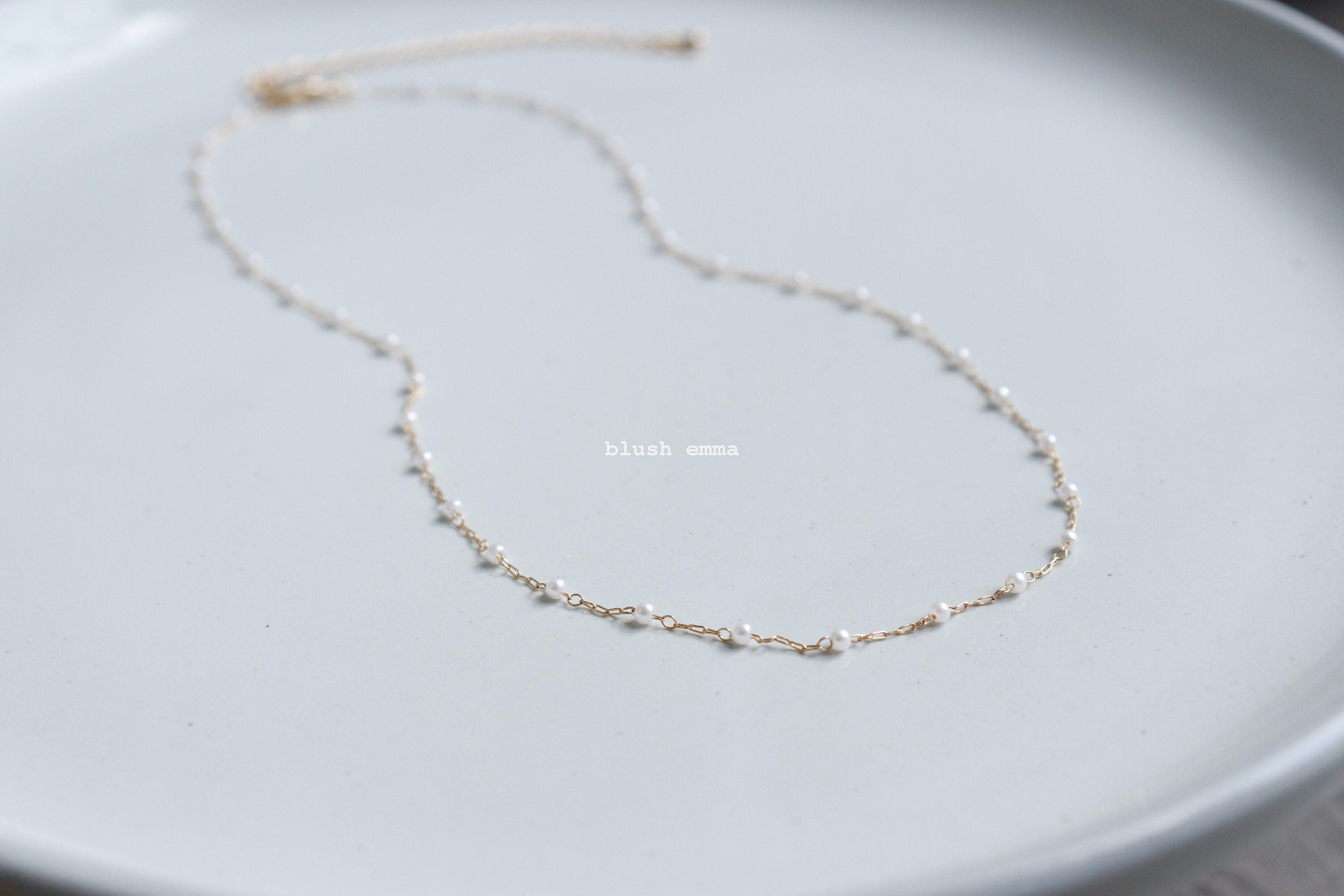 Bare Minimum Tiny Pearl 1mm Small Beaded Pearl Necklace