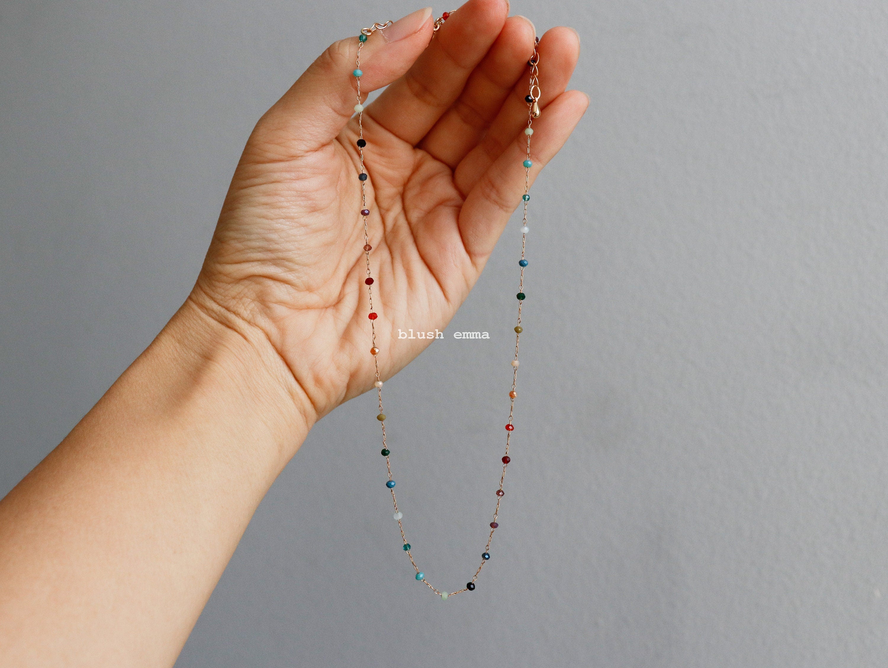 Blush Emma Spaced Out Dark Rainbow Small Crystal Beaded Necklace