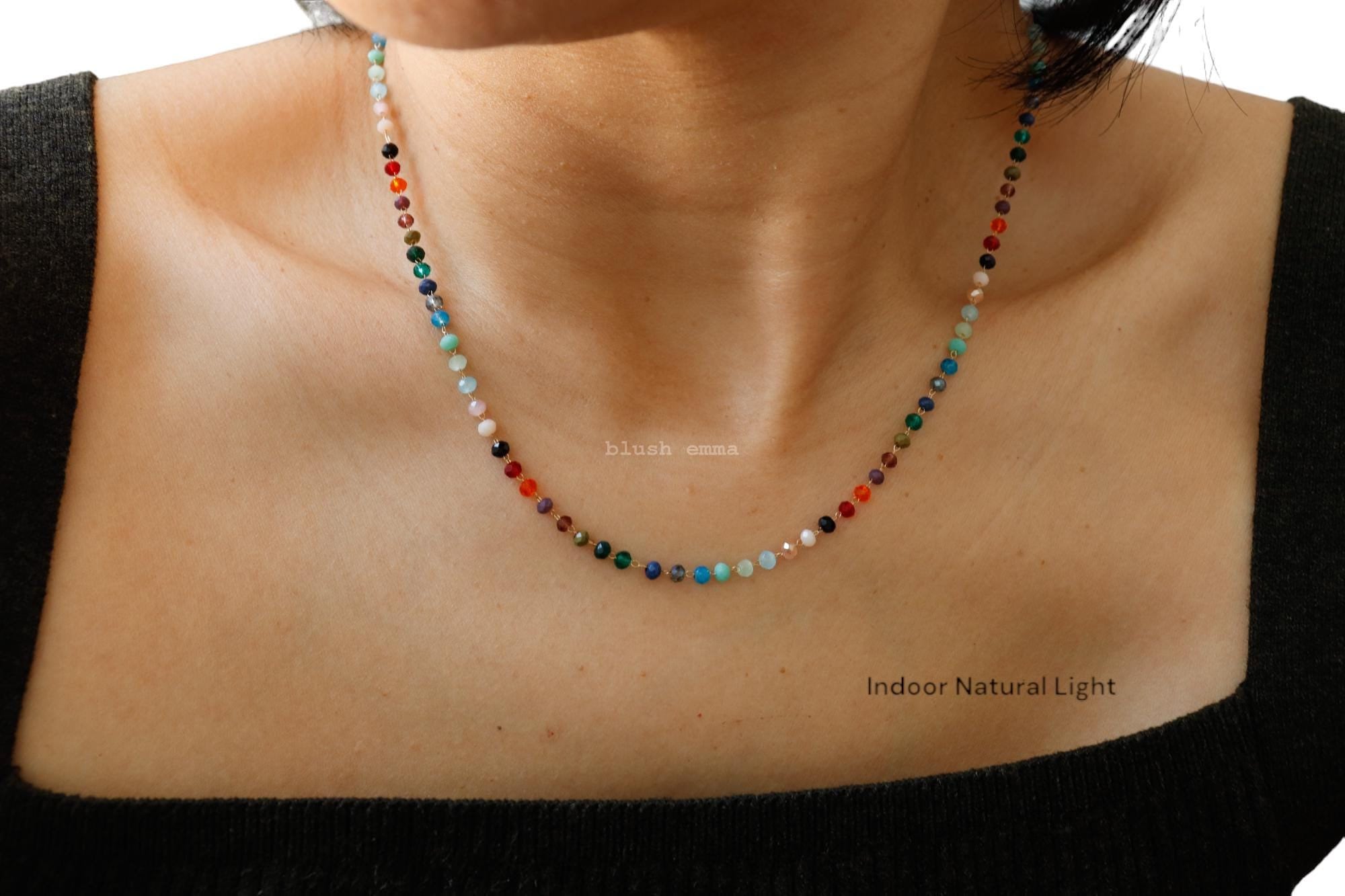 Blush Emma Large Colorful Dark Rainbow Crystal Glass Beaded Necklace