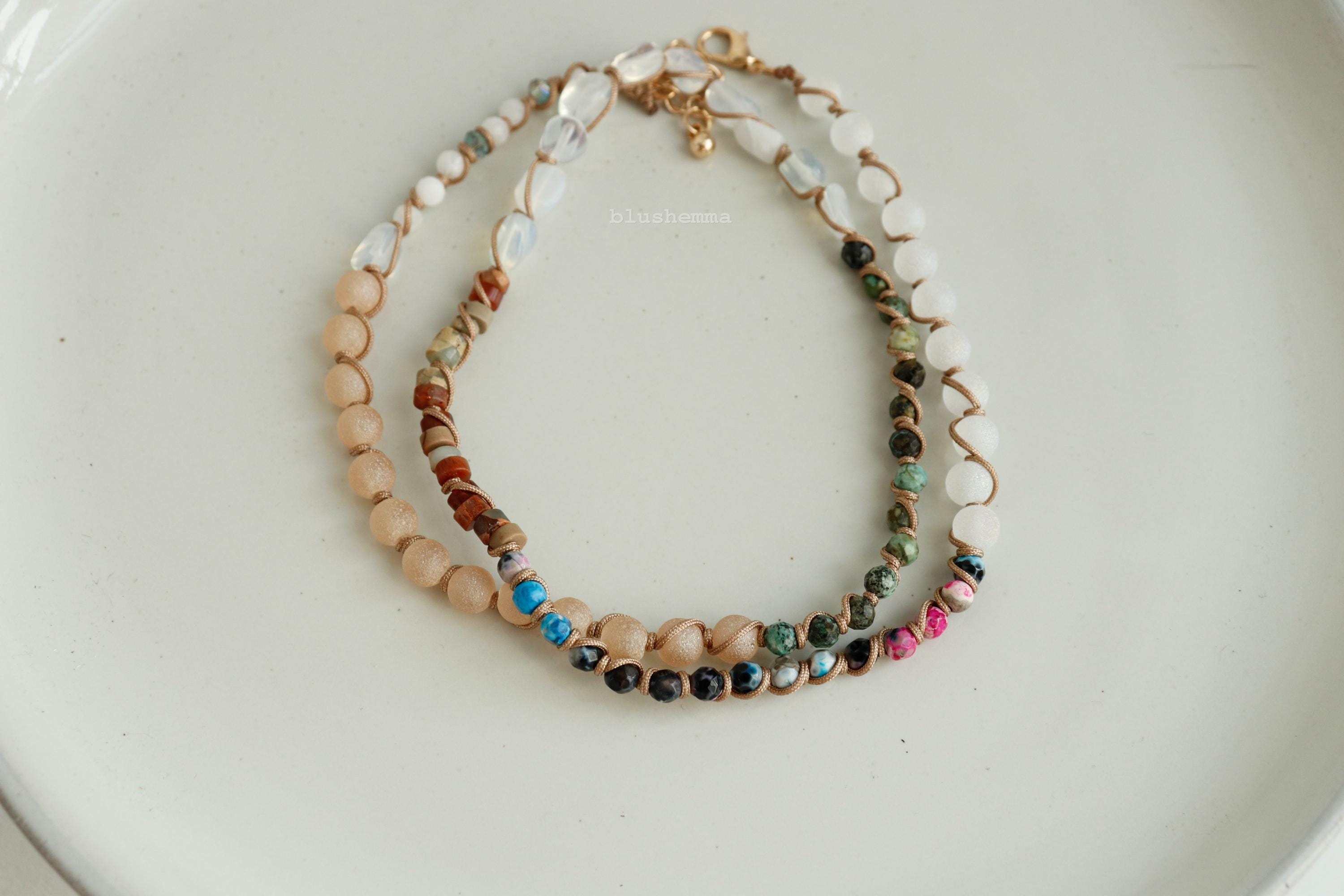 Bold Color Mixed Stone and Gem Roped Tied Beaded Necklace