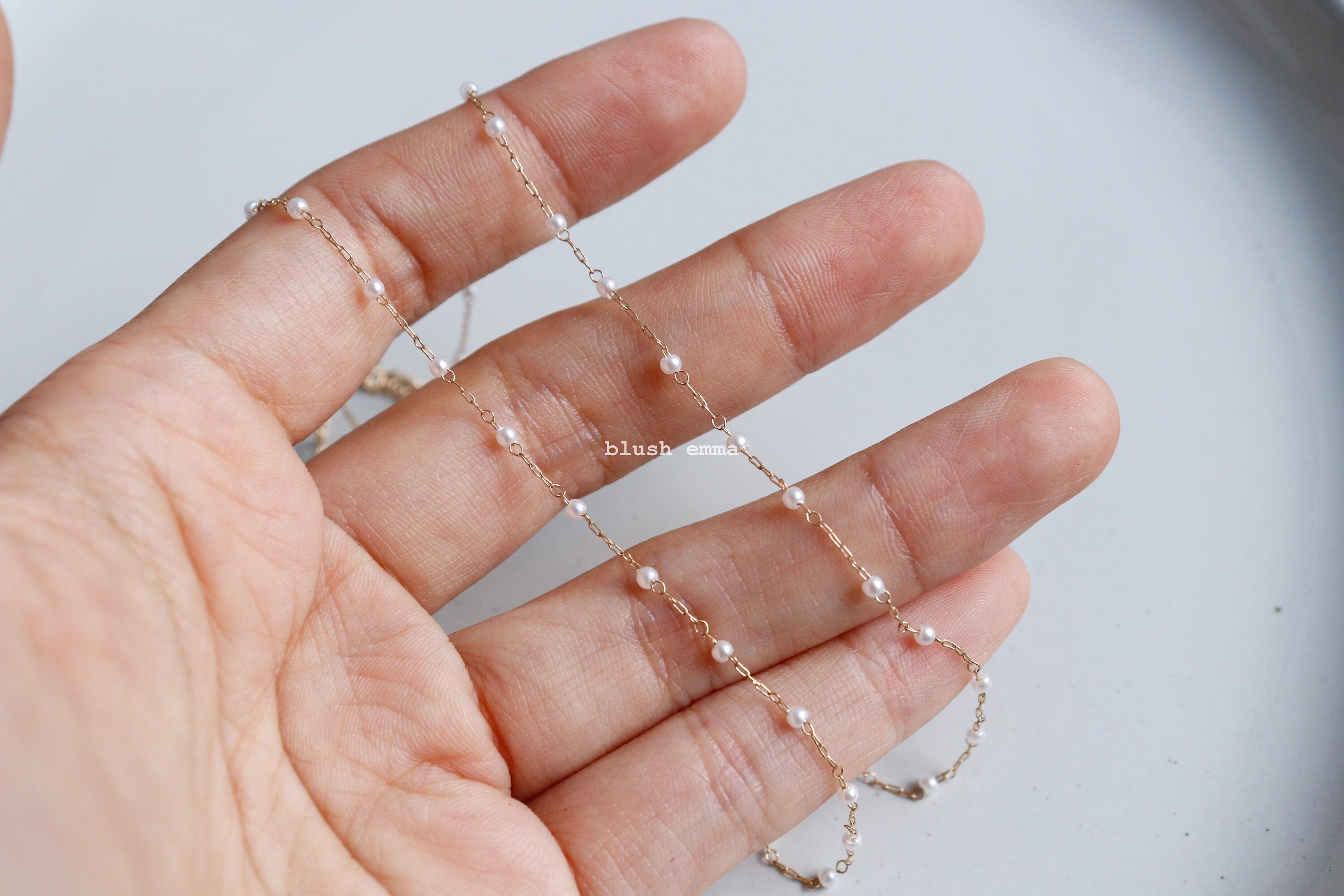 Bare Minimum Tiny Pearl 1mm Small Beaded Pearl Necklace